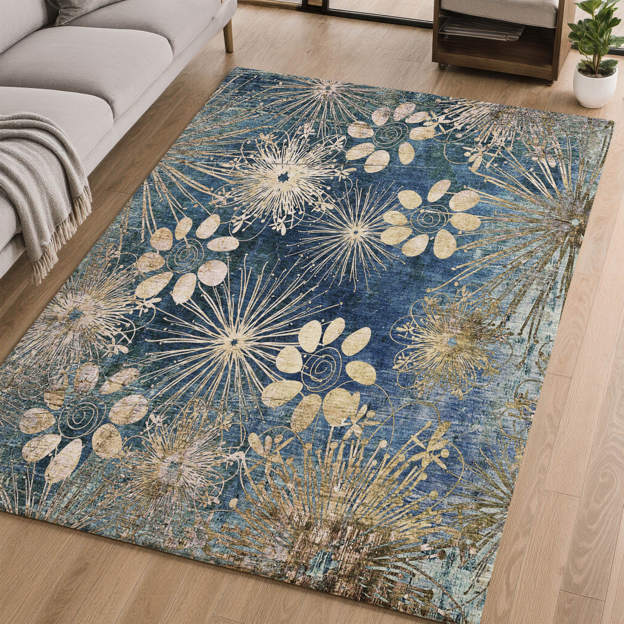 Tallinn Machine Washable Transitional Navy Blue Rug 2'6" x 3'10" #shape_Rectangle