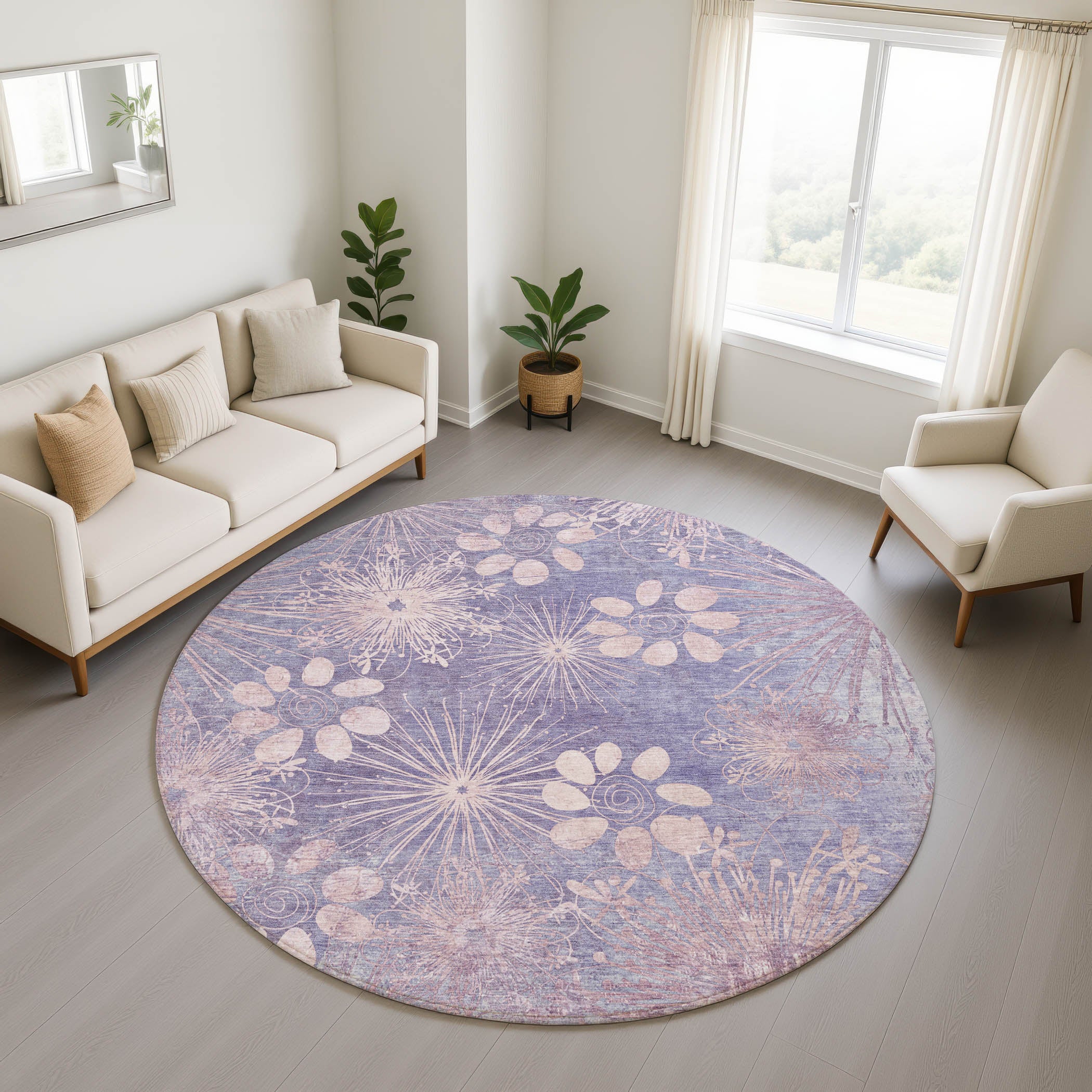 Tallinn Machine Washable Transitional Purple Rug 8' x 8' #shape_Round