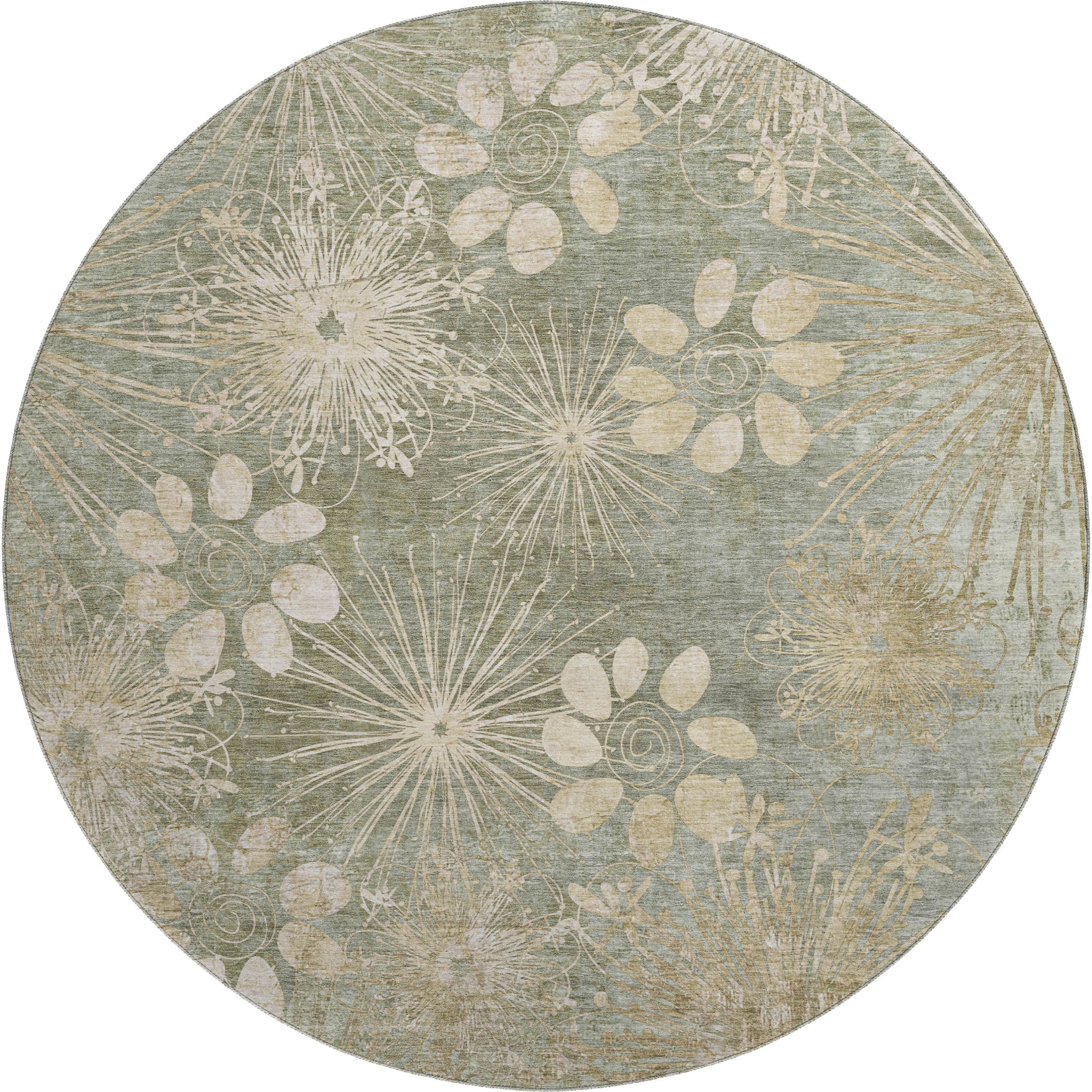 Tallinn Machine Washable Transitional Sage Green Rug 8' x 8' #shape_Round
