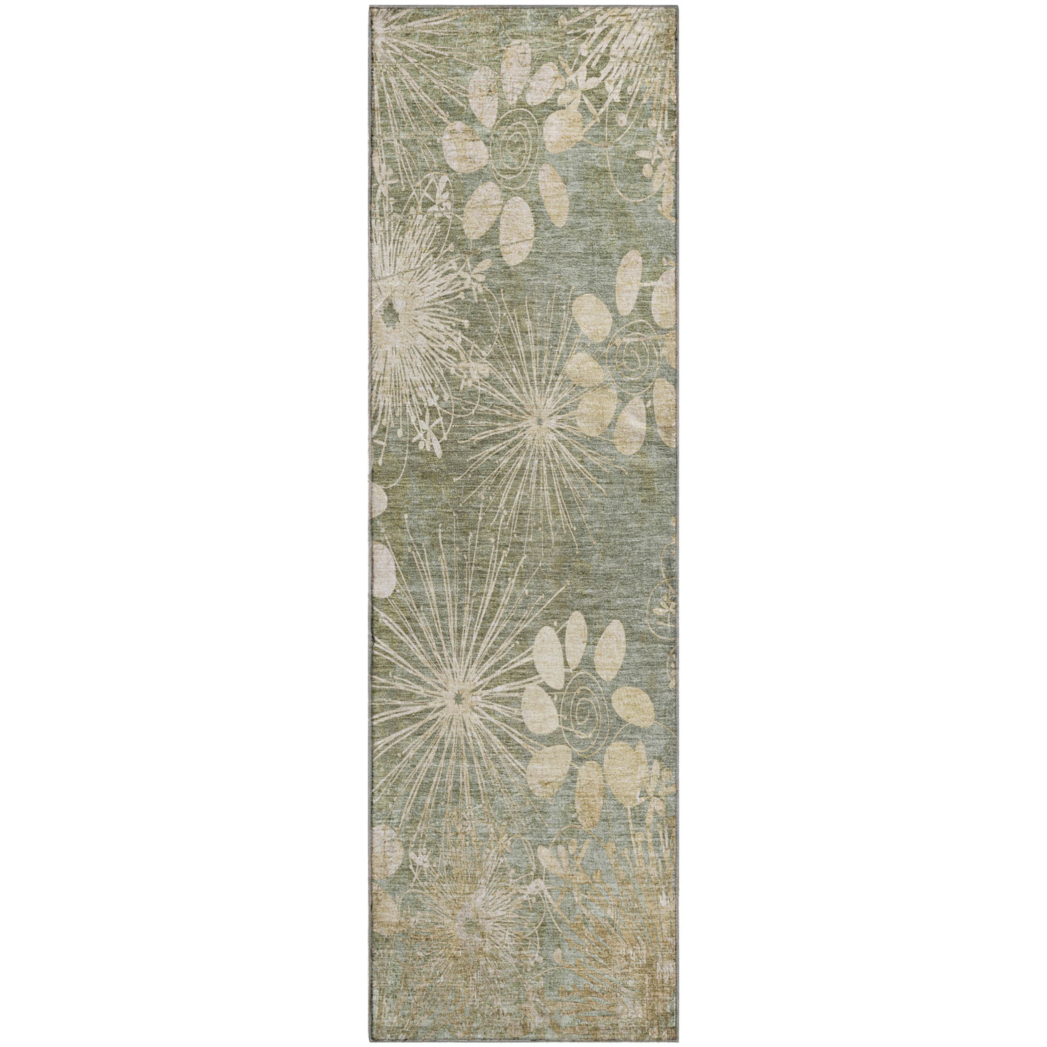Tallinn Machine Washable Transitional Sage Green Rug 2'3" x 7'6" #shape_Runner