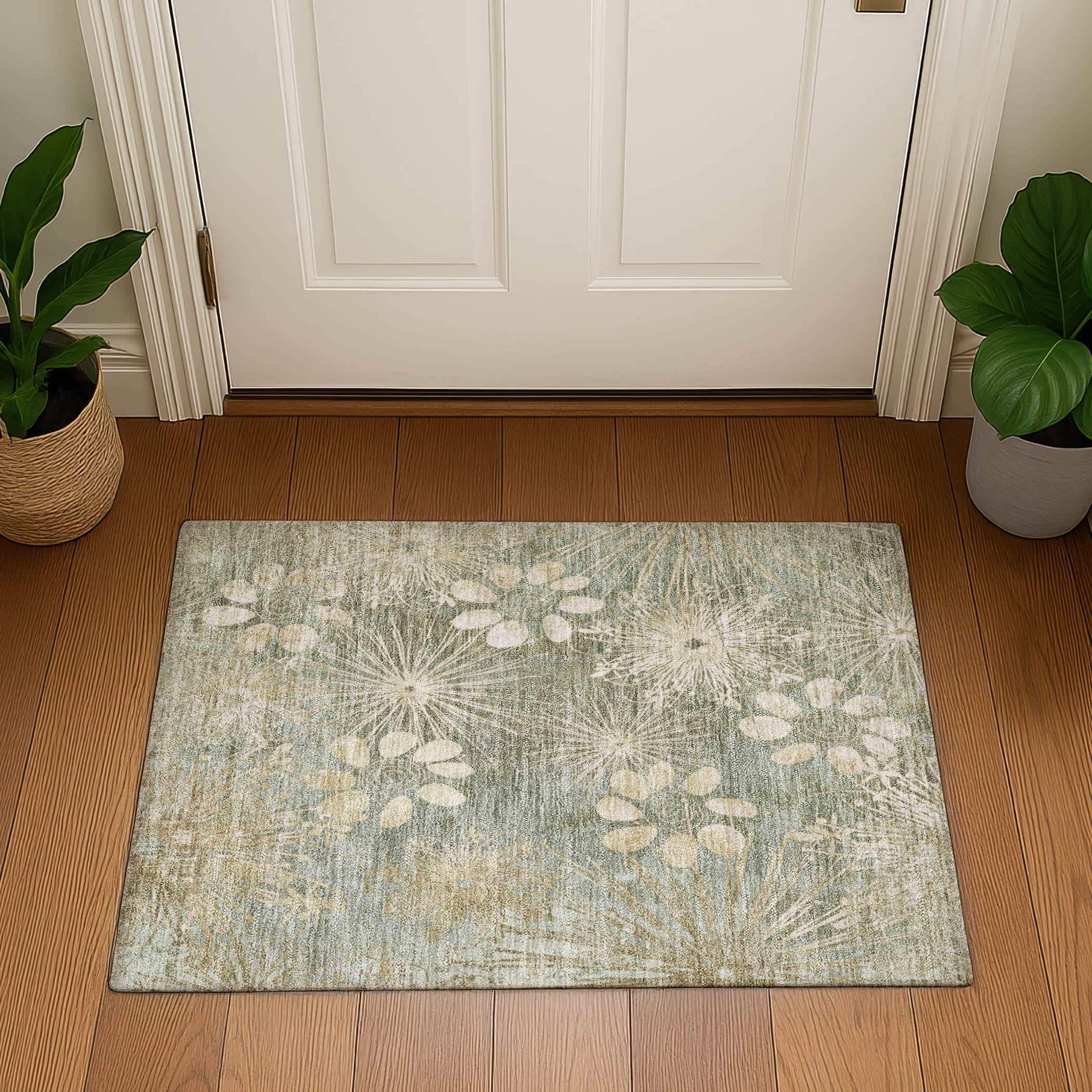 Tallinn Machine Washable Transitional Sage Green Rug 1'8" x 2'6" #shape_Rectangle