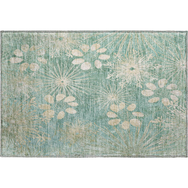 Tallinn Machine Washable Transitional Teal Rug 1'8" x 2'6"