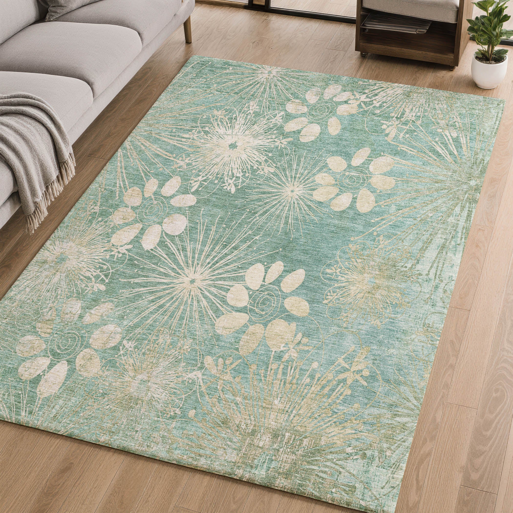 Tallinn Machine Washable Transitional Teal Rug 2'6" x 3'10" #shape_Rectangle