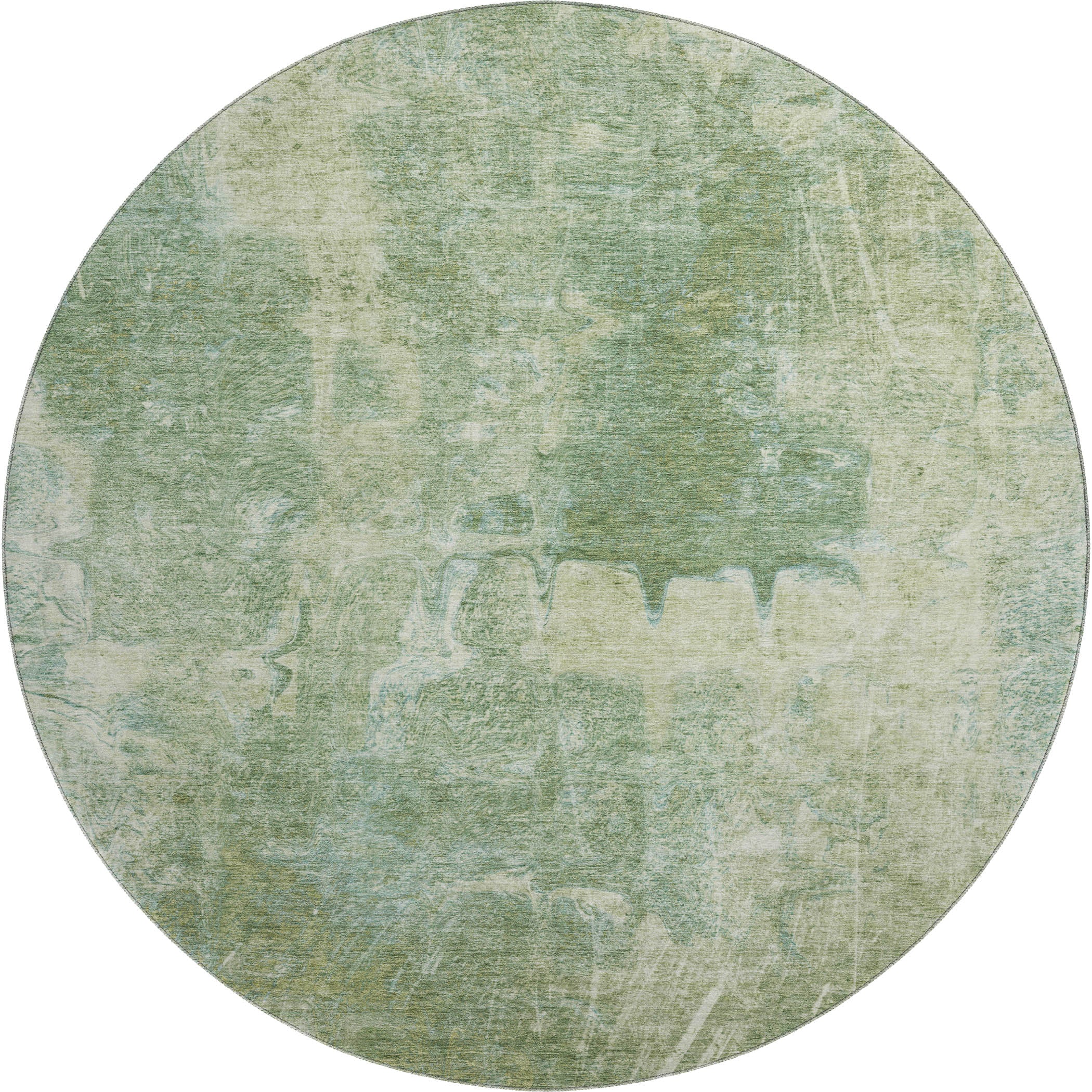 Oaxaca Machine Washable Transitional Aloe Green Rug 8' x 8' #shape_Round