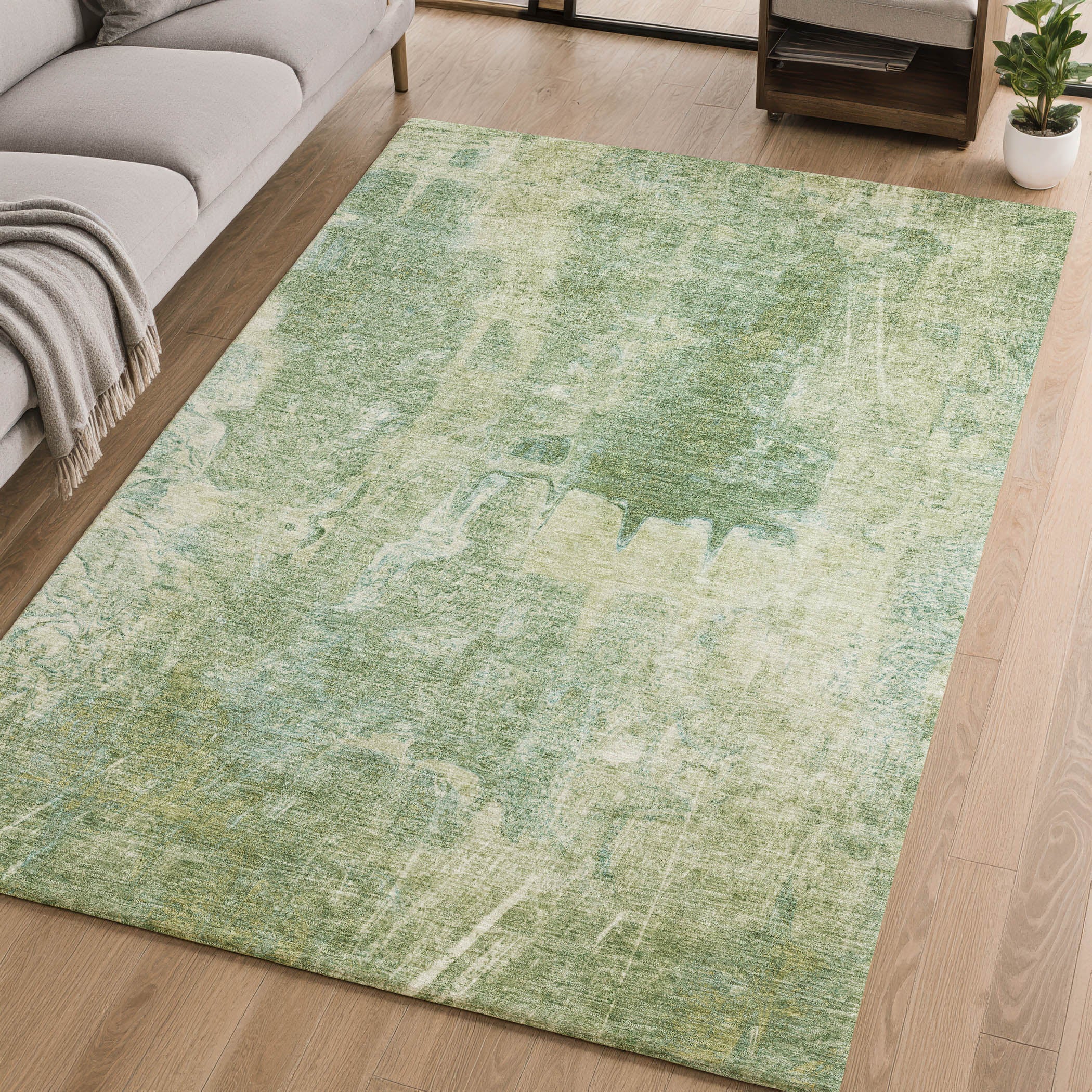 Oaxaca Machine Washable Transitional Aloe Green Rug 2'6" x 3'10" #shape_Rectangle