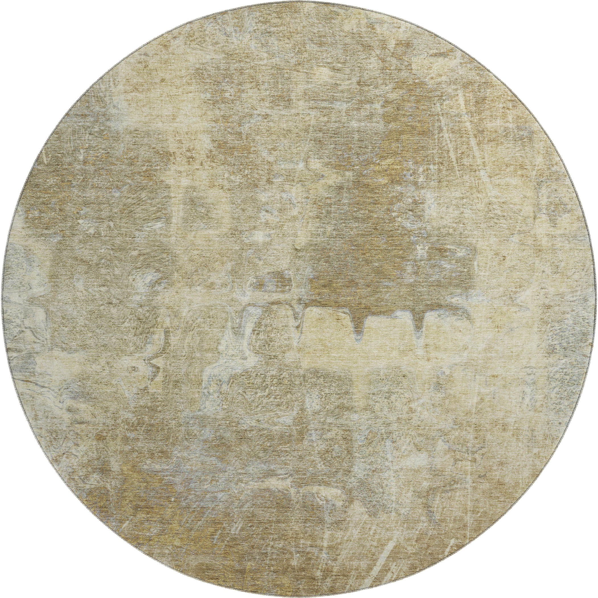 Oaxaca Machine Washable Transitional Khaki Brown Rug 8' x 8' #shape_Round