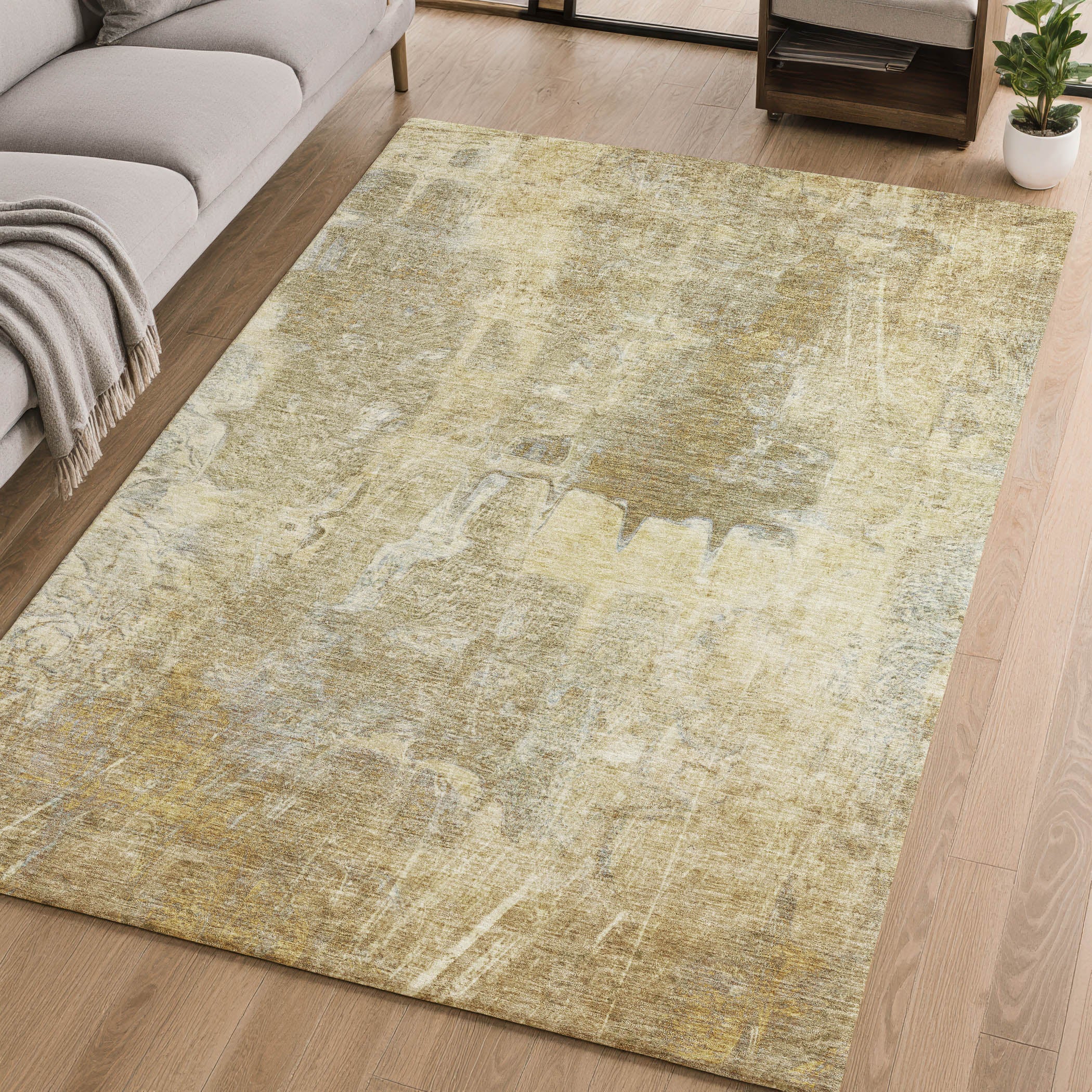 Oaxaca Machine Washable Transitional Khaki Brown Rug 2'6" x 3'10" #shape_Rectangle