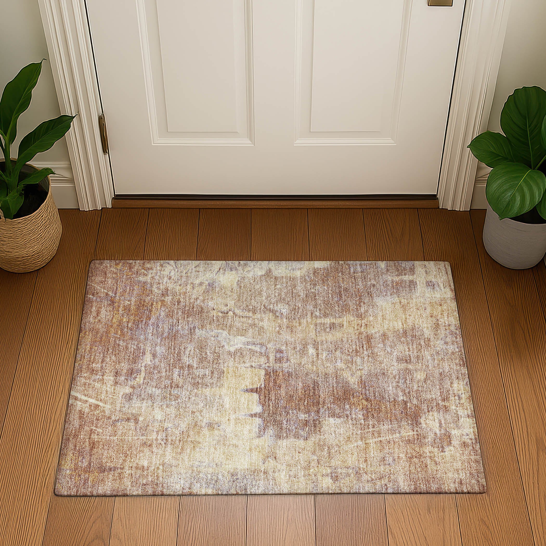 Oaxaca Machine Washable Transitional Terracotta Orange Rug 1'8" x 2'6" #shape_Rectangle