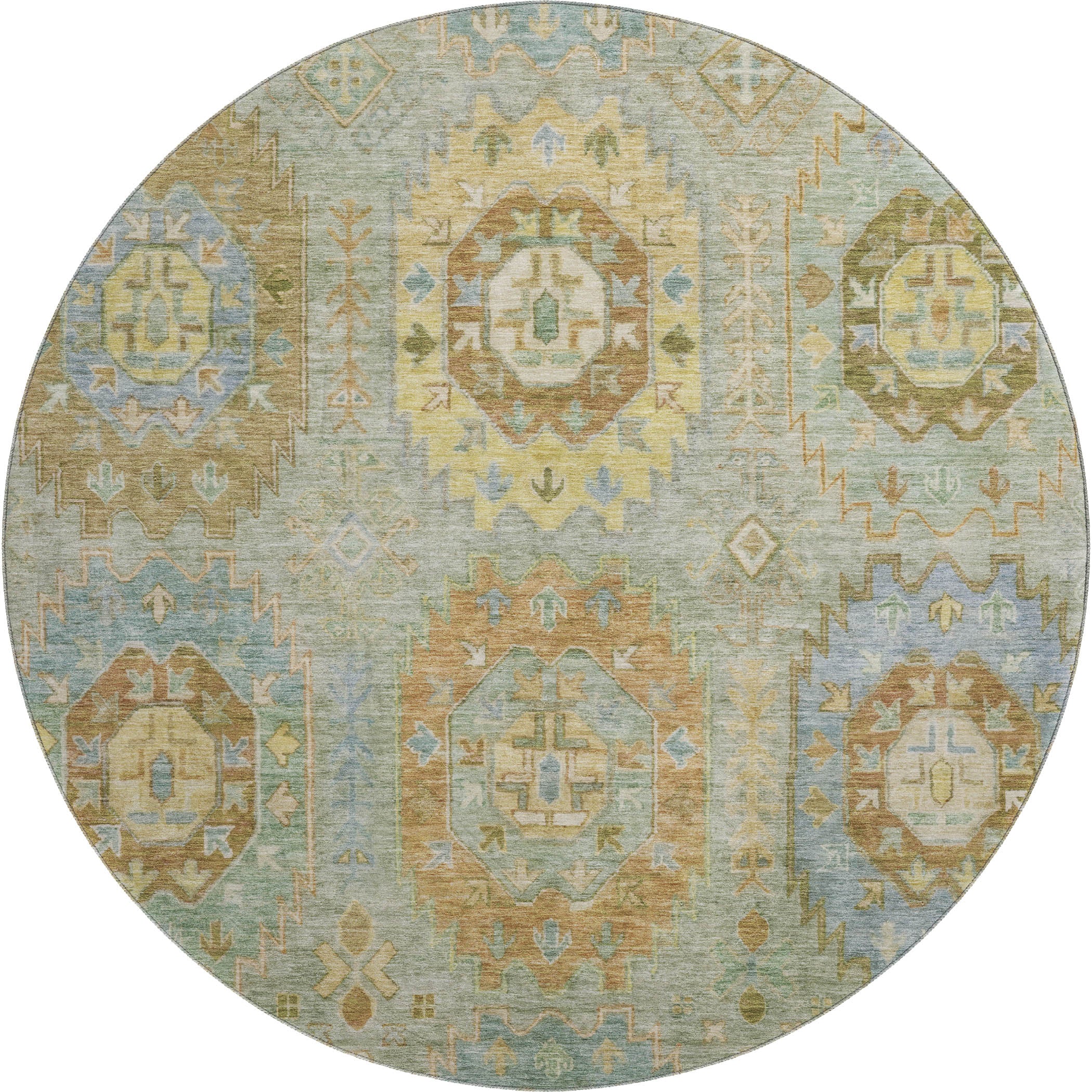 Cairo Machine Washable Traditional Aloe Green Rug 8' x 8' #shape_Round