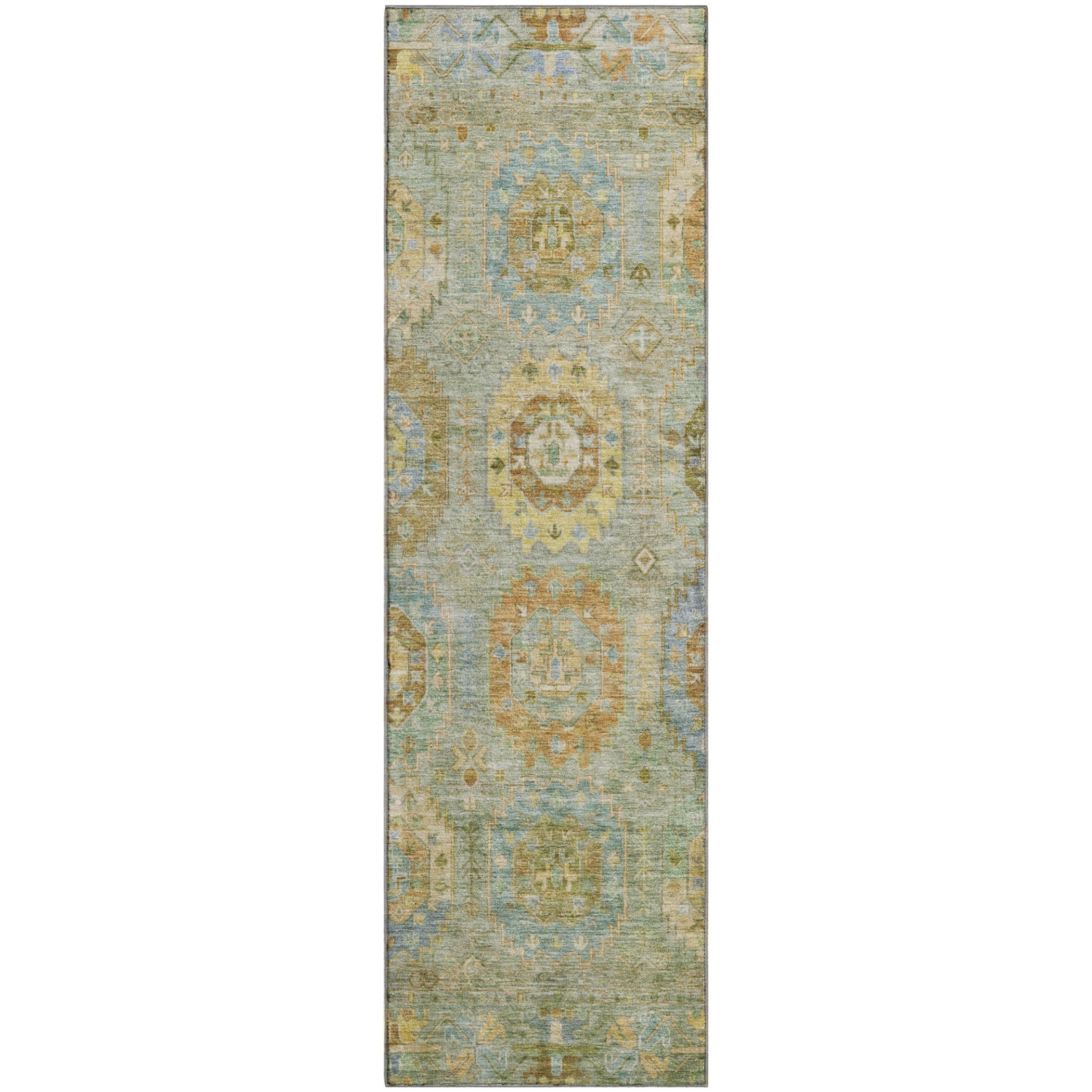 Cairo Machine Washable Traditional Aloe Green Rug 2'3" x 7'6" #shape_Runner