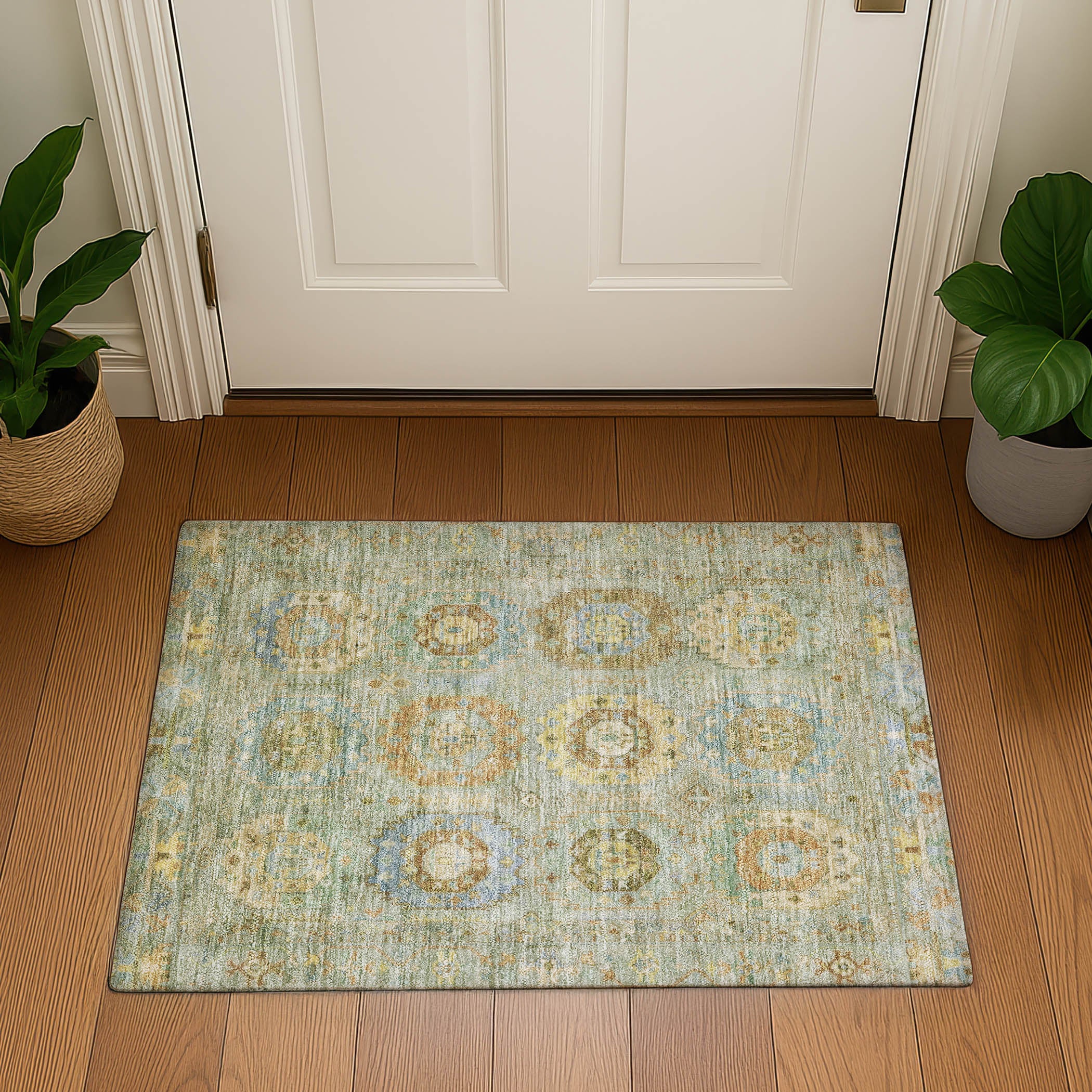 Cairo Machine Washable Traditional Aloe Green Rug 1'8" x 2'6" #shape_Rectangle