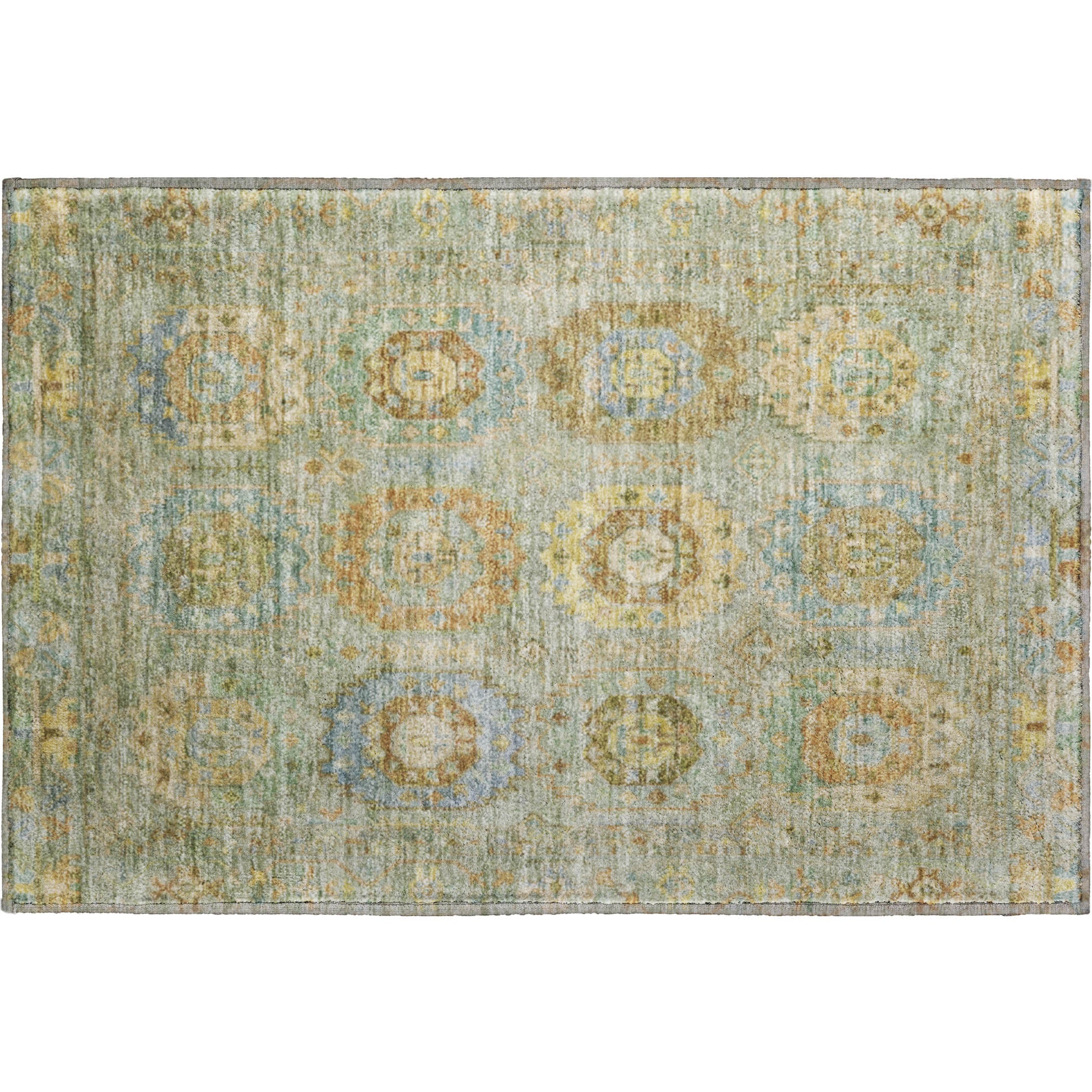 Cairo Machine Washable Traditional Aloe Green Rug 1'8" x 2'6" #shape_Rectangle