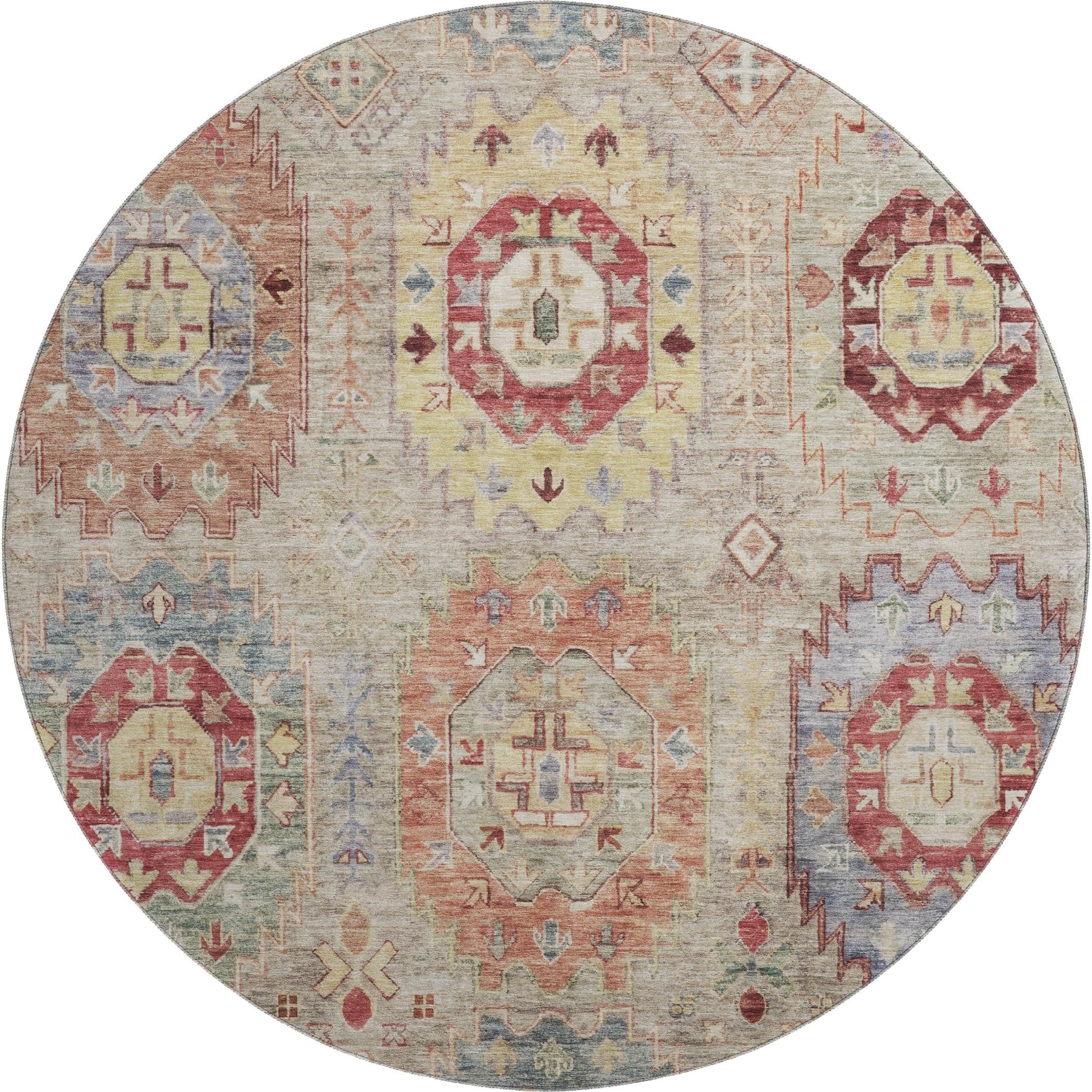 Cairo Machine Washable Traditional Beige Brown Rug 8' x 8' #shape_Round