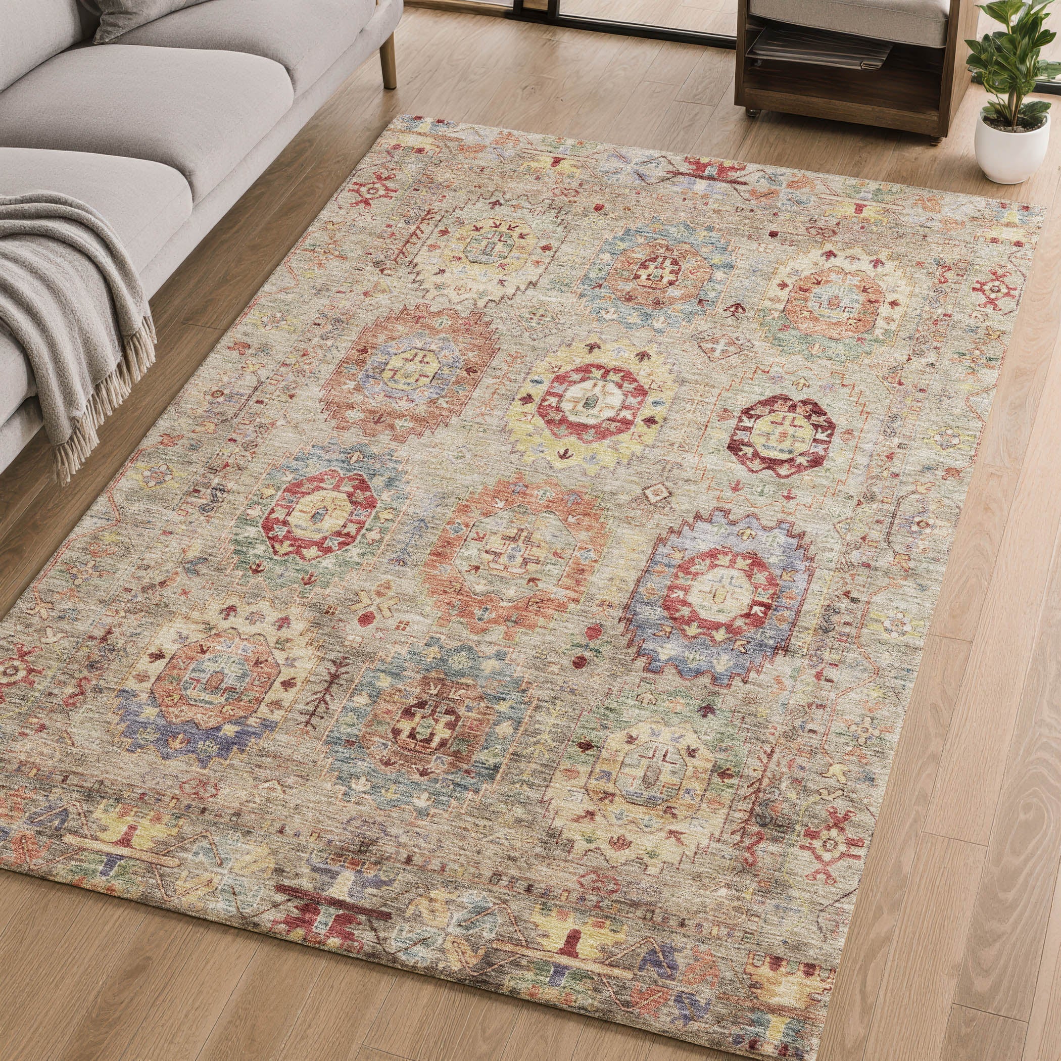 Cairo Machine Washable Traditional Beige Brown Rug 2'6" x 3'10" #shape_Rectangle