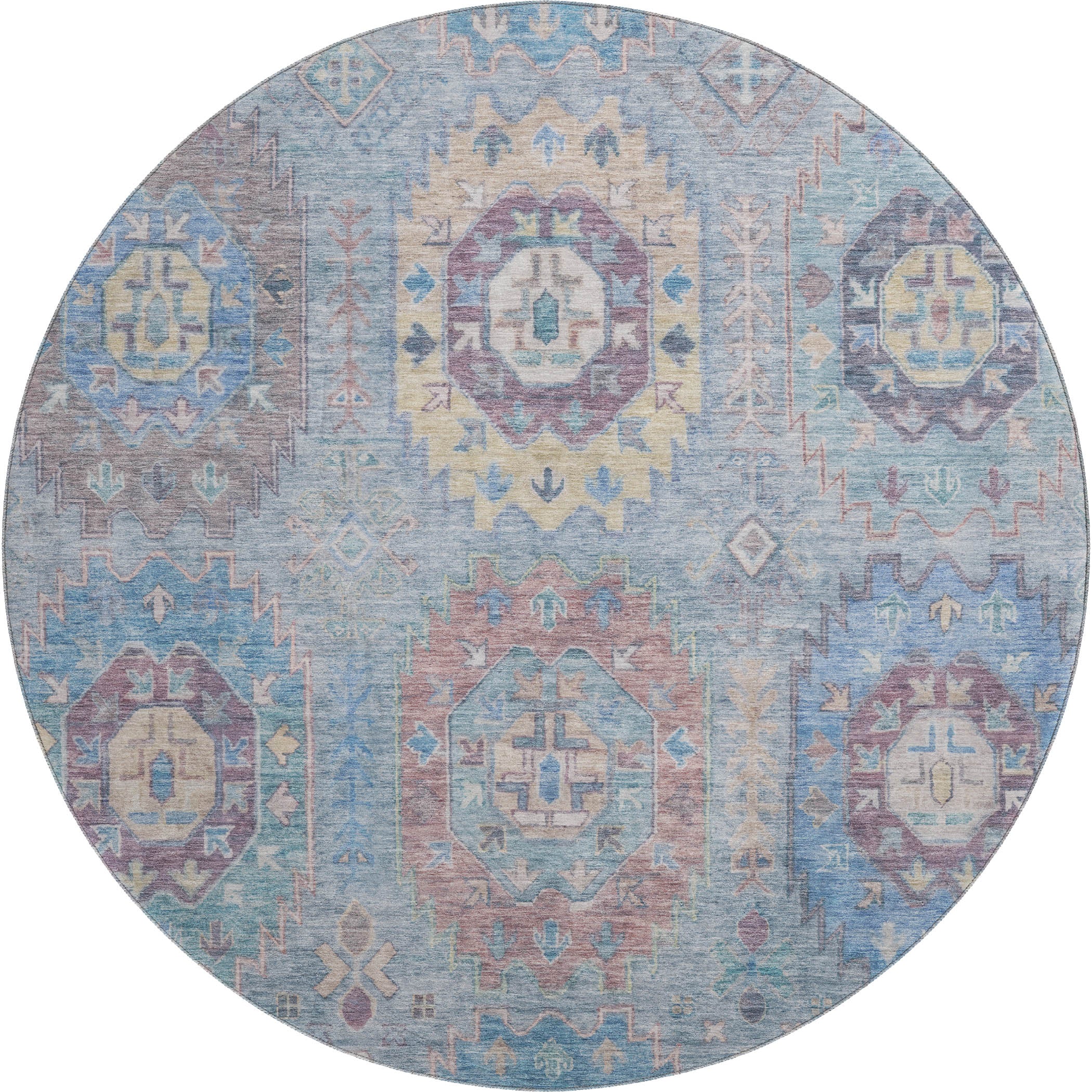 Cairo Machine Washable Traditional Blue Rug 8' x 8' #shape_Round