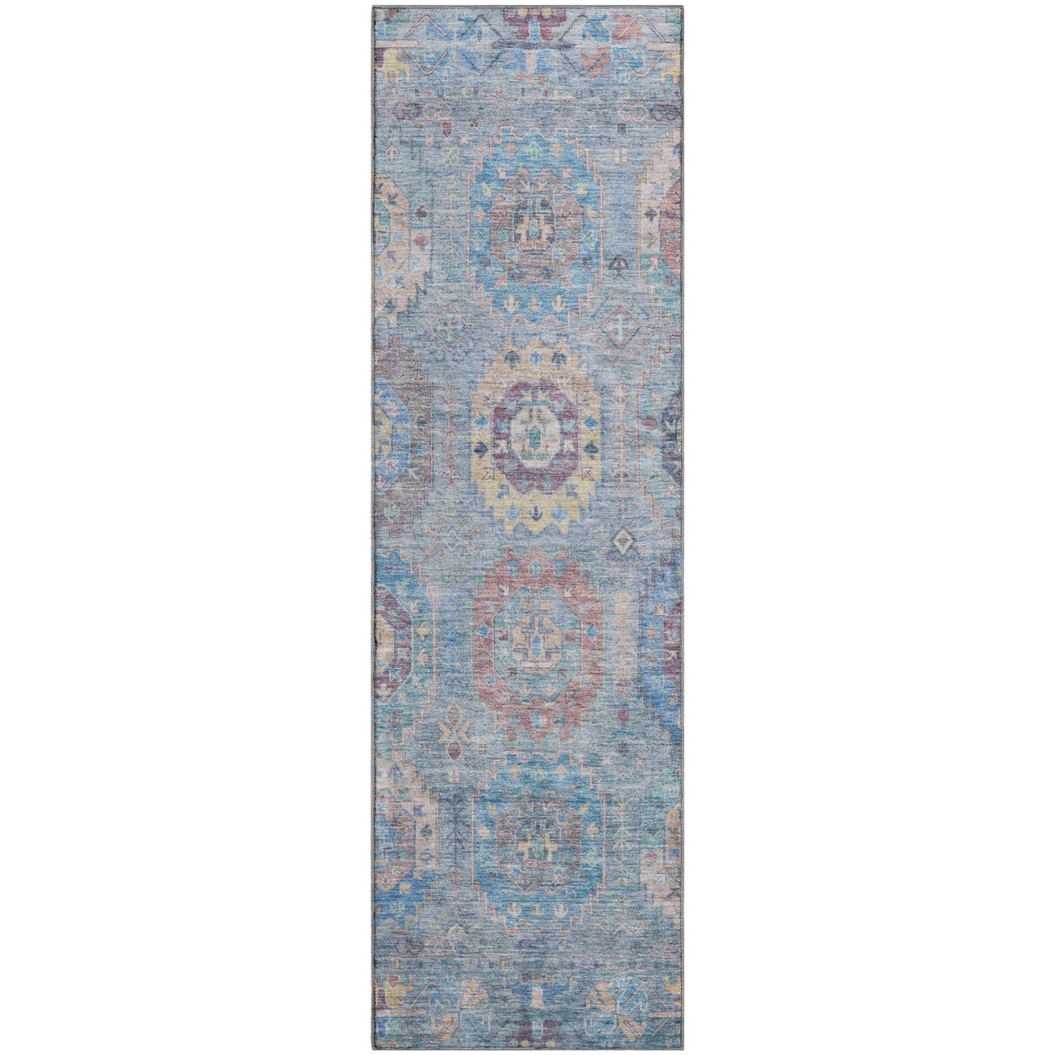 Cairo Machine Washable Traditional Blue Rug 2'3" x 7'6" #shape_Runner