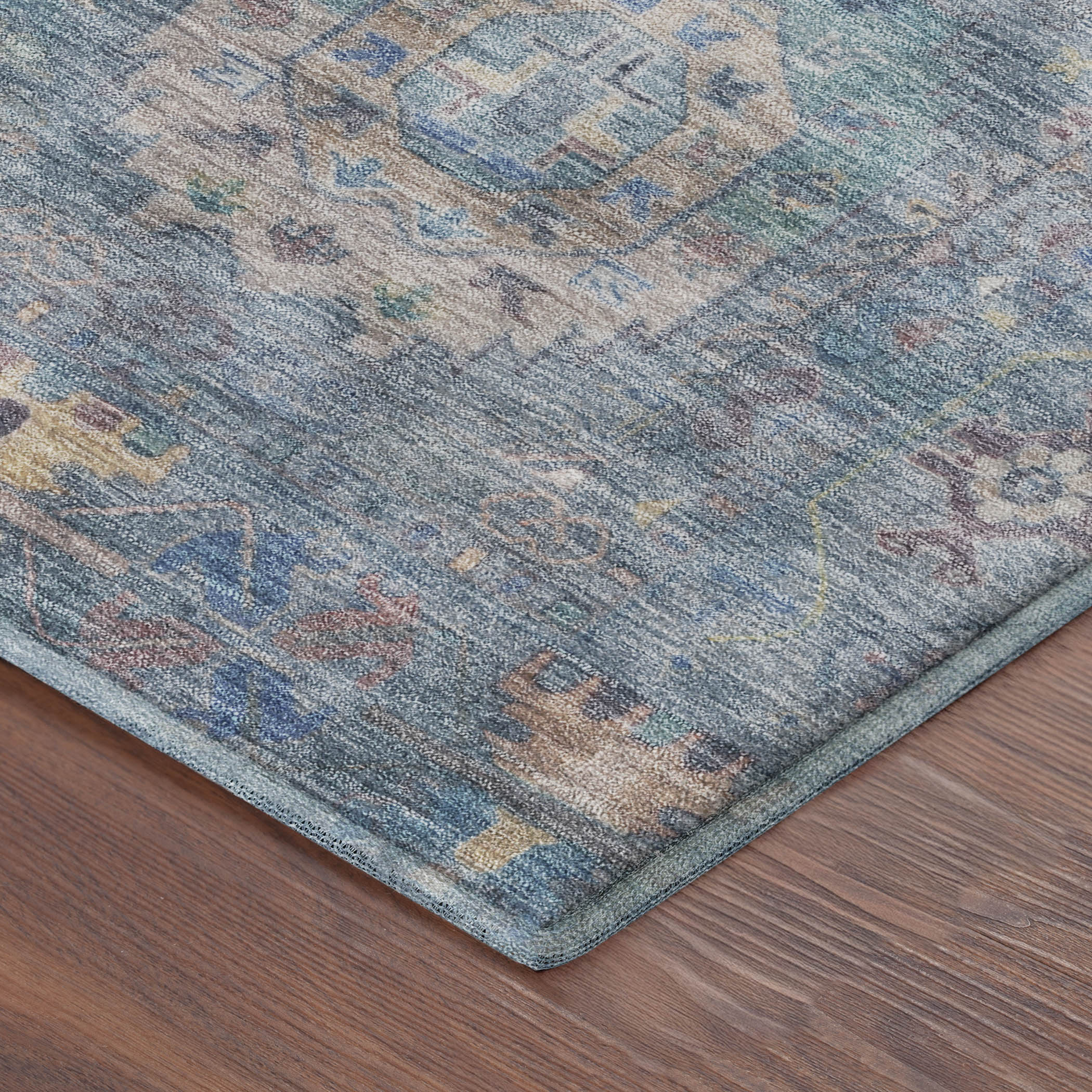 Cairo Machine Washable Traditional Blue Rug 1'8" x 2'6" #shape_Rectangle