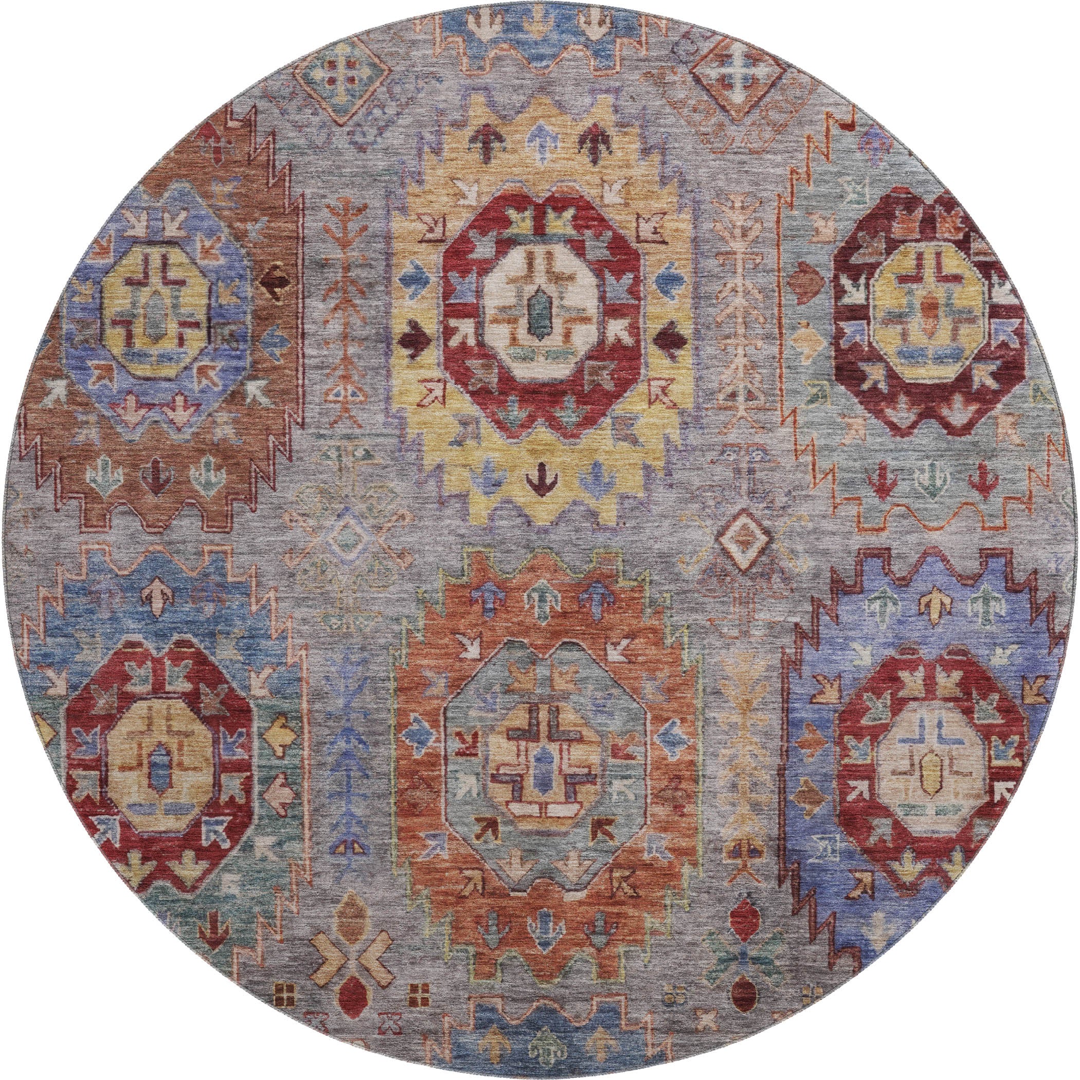 Cairo Machine Washable Traditional Gray Rug 8' x 8' #shape_Round