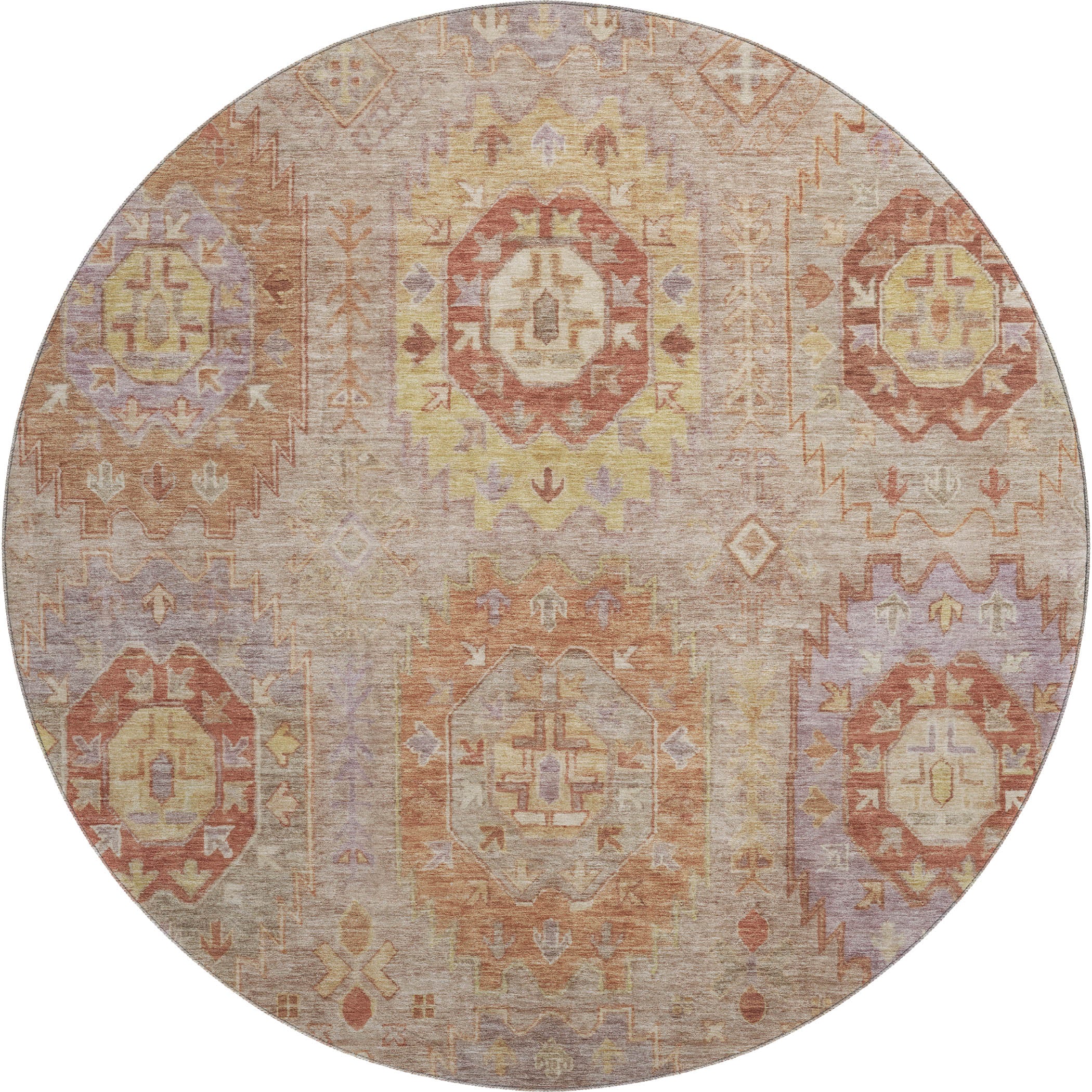 Cairo Machine Washable Traditional Khaki Brown Rug 8' x 8' #shape_Round