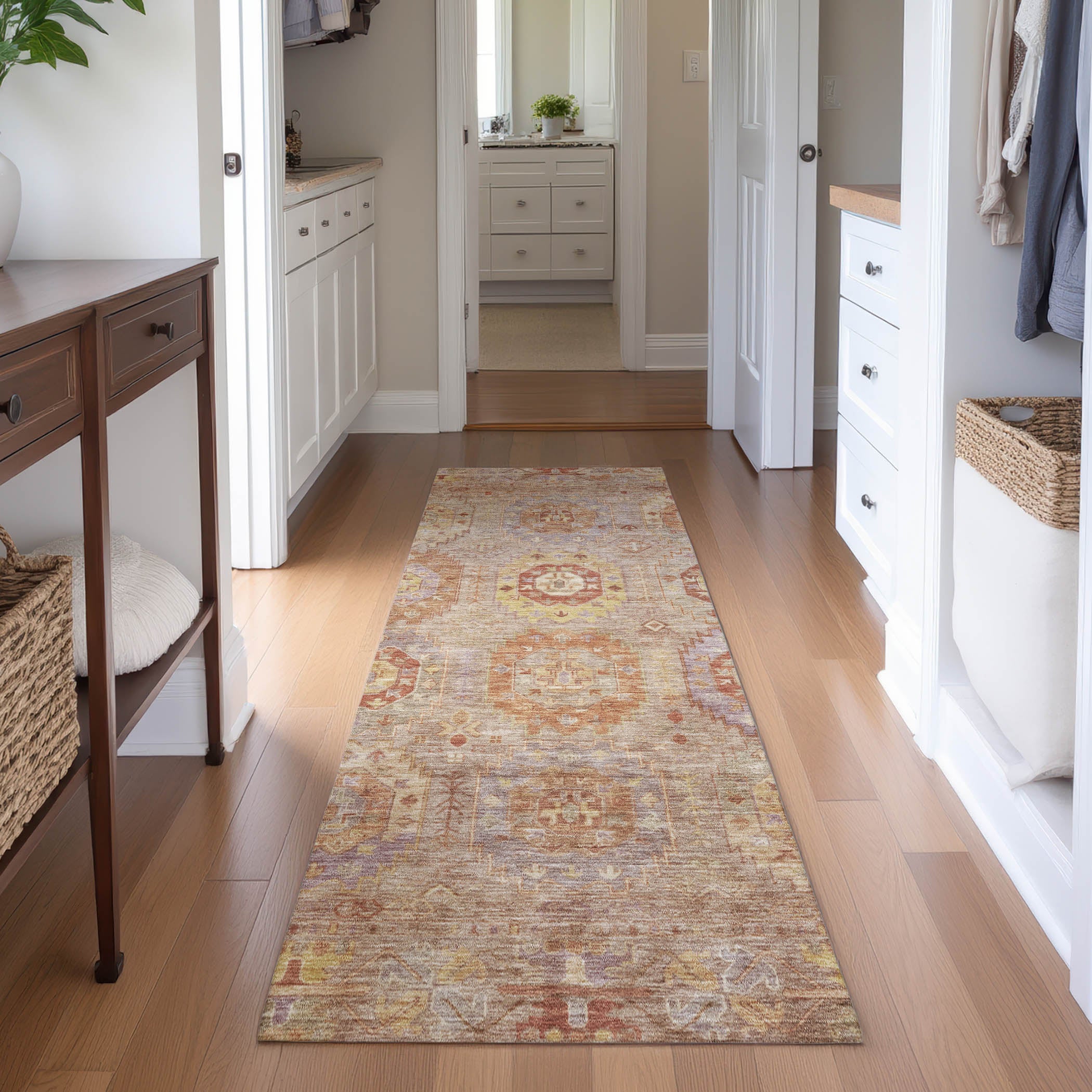 Cairo Machine Washable Traditional Khaki Brown Rug 2'3" x 7'6" #shape_Runner