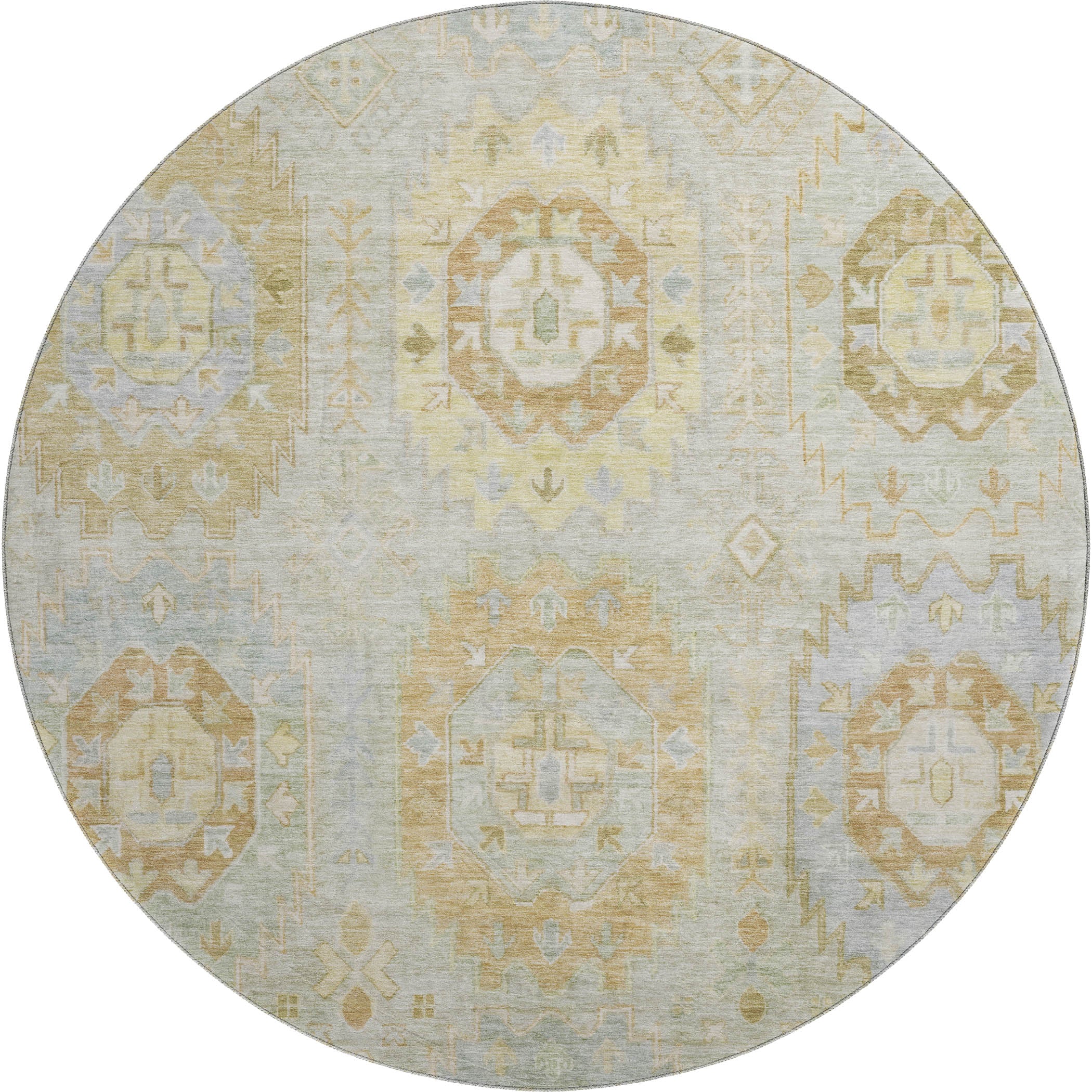 Cairo Machine Washable Traditional Sage Green Rug 8' x 8' #shape_Round