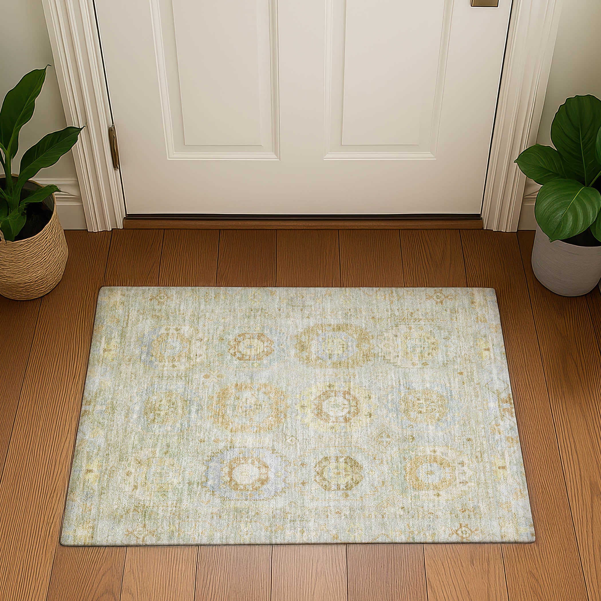 Cairo Machine Washable Traditional Sage Green Rug 1'8" x 2'6" #shape_Rectangle