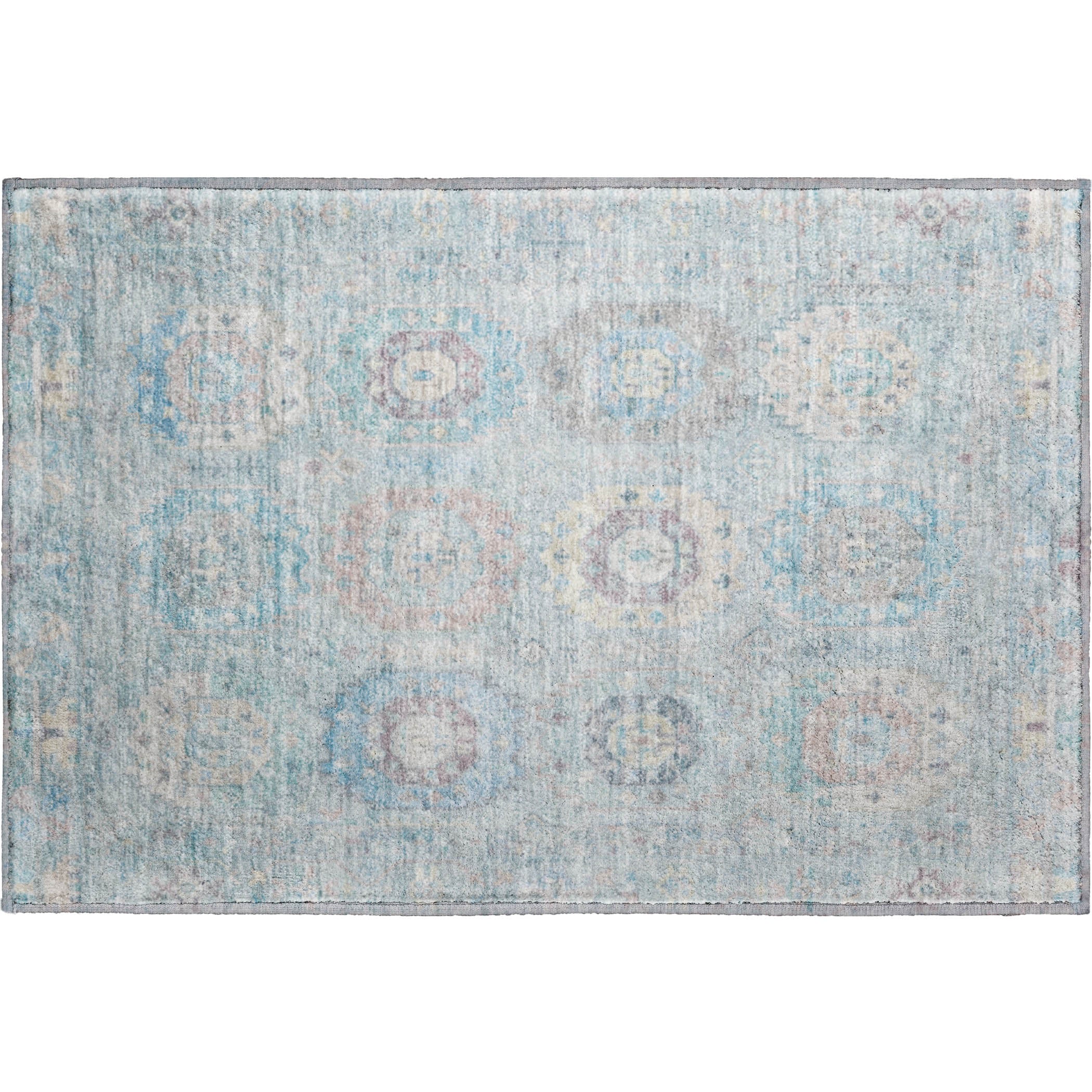 Cairo Machine Washable Traditional Sky Blue Rug 1'8" x 2'6" #shape_Rectangle