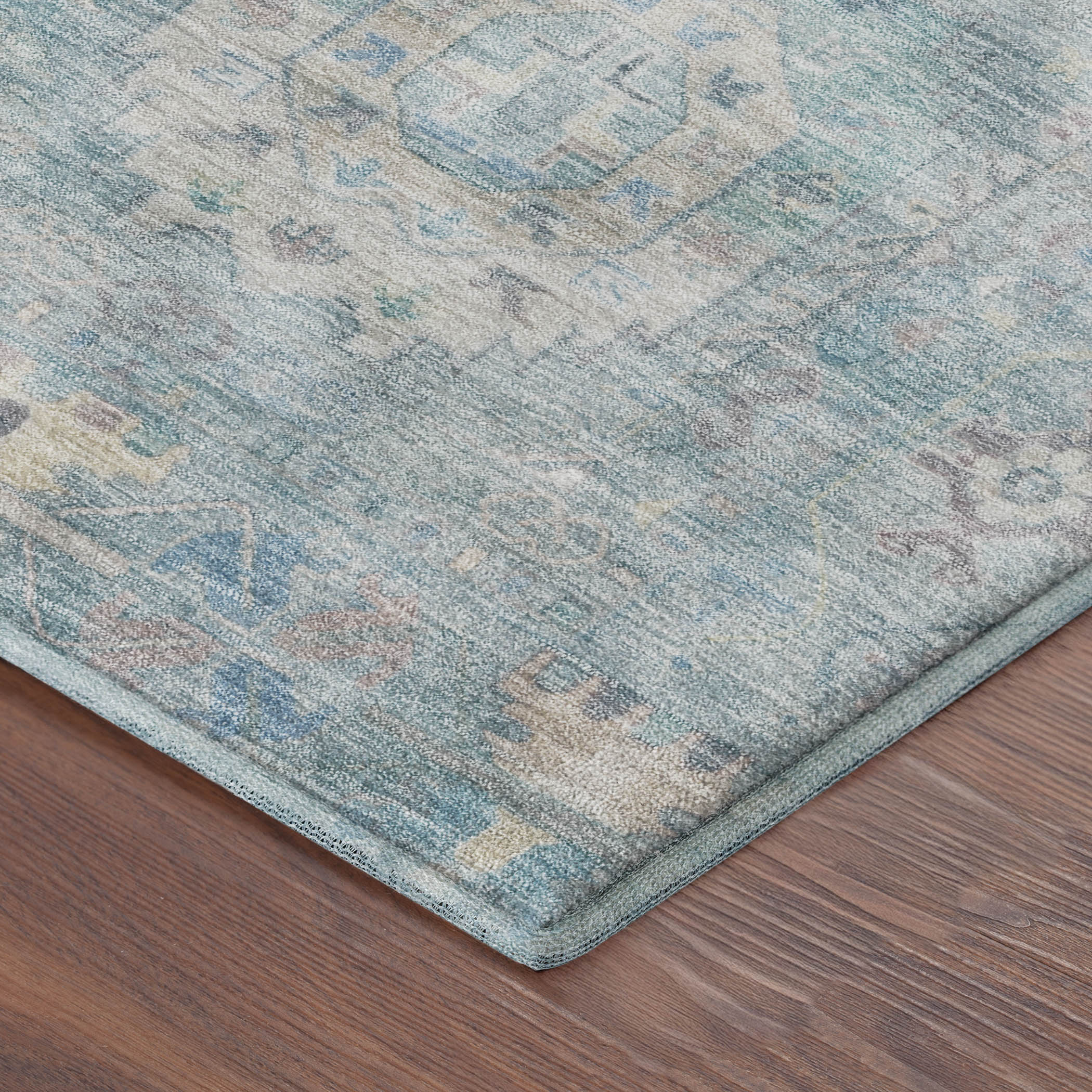Cairo Machine Washable Traditional Sky Blue Rug 1'8" x 2'6" #shape_Rectangle