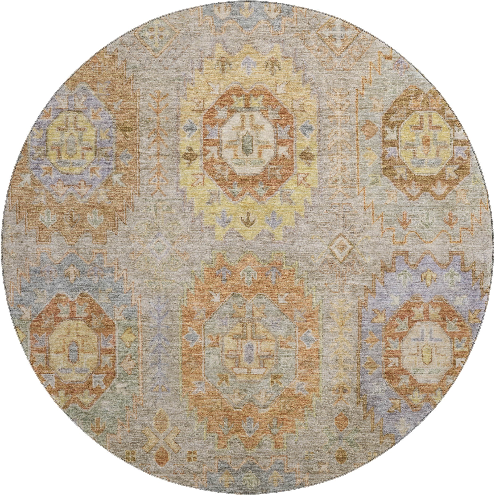 Cairo Machine Washable Traditional Taupe Brown Rug 8' x 8' #shape_Round