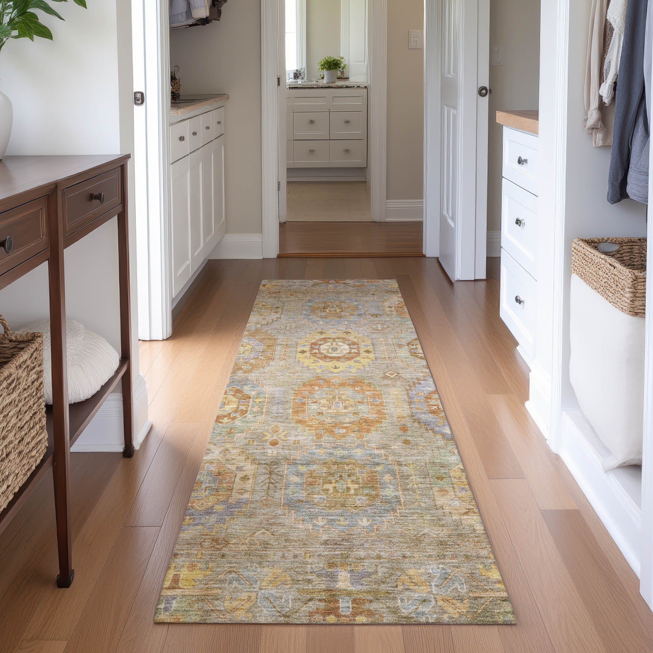 Cairo Machine Washable Traditional Taupe Brown Rug 2'3" x 7'6" #shape_Runner