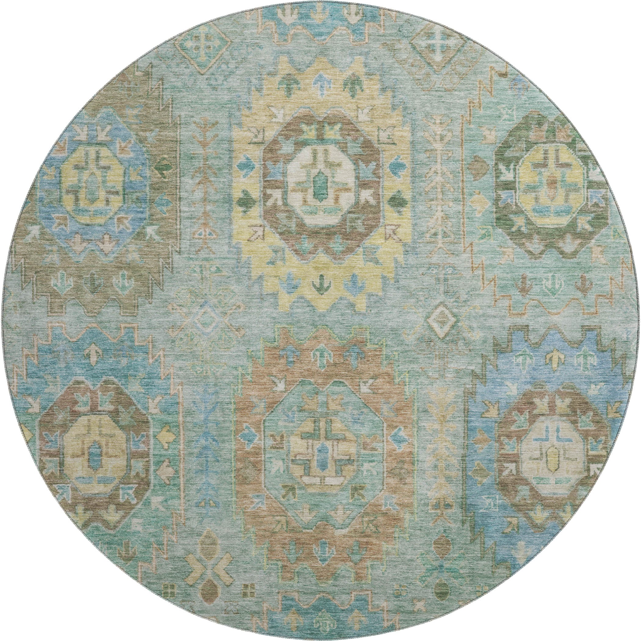 Cairo Machine Washable Traditional Teal Rug 8' x 8' #shape_Round