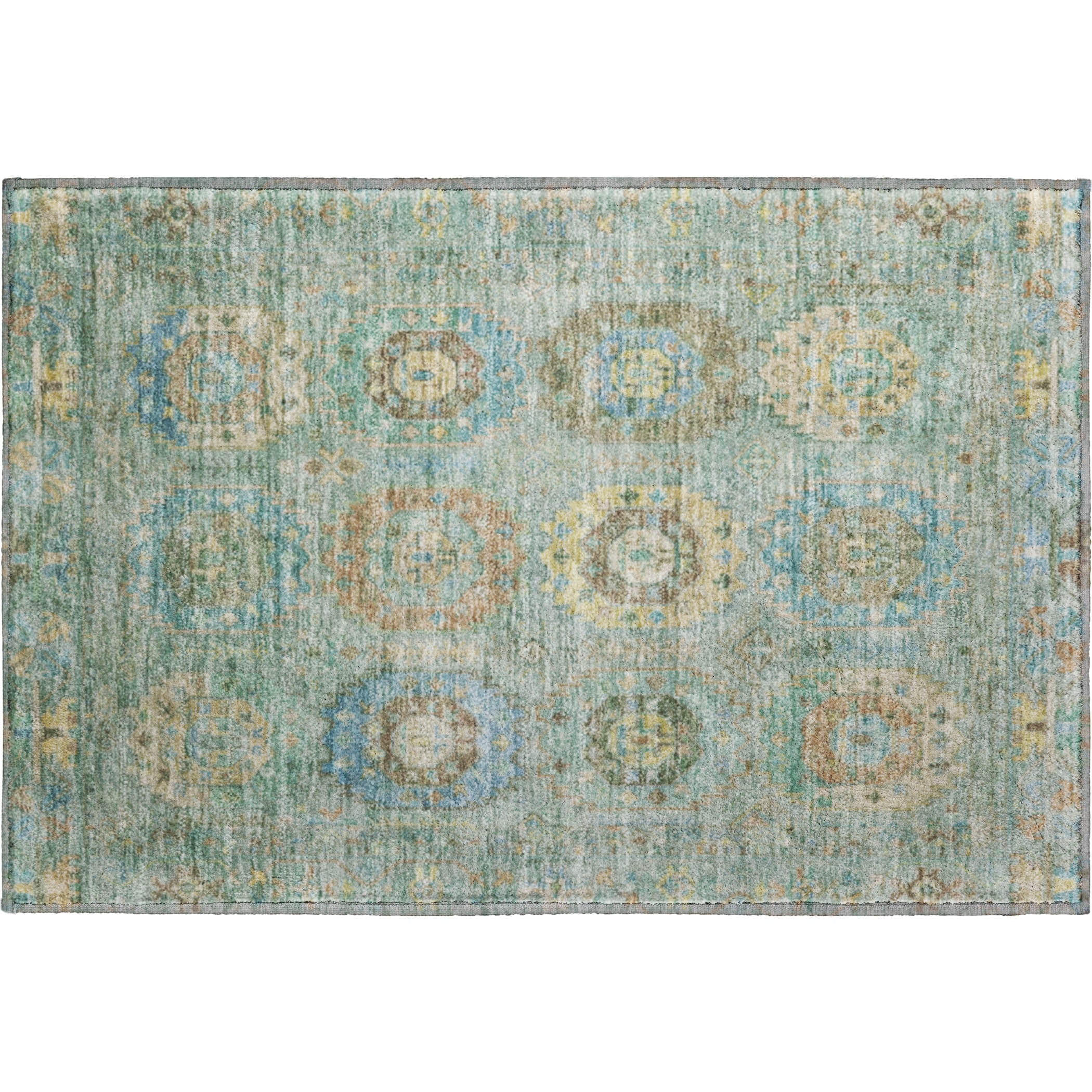 Cairo Machine Washable Traditional Teal Rug 1'8" x 2'6" #shape_Rectangle