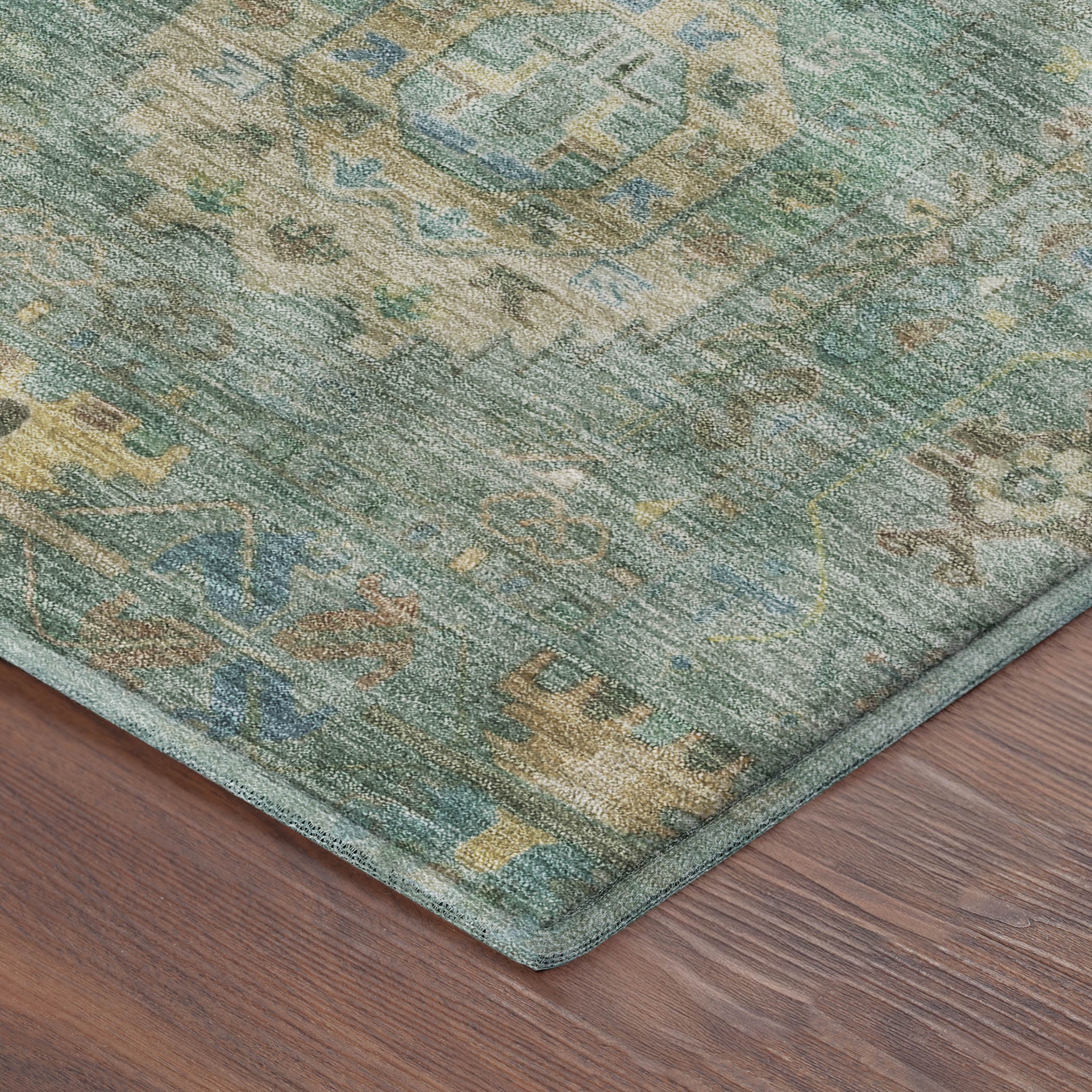Cairo Machine Washable Traditional Teal Rug 1'8" x 2'6" #shape_Rectangle
