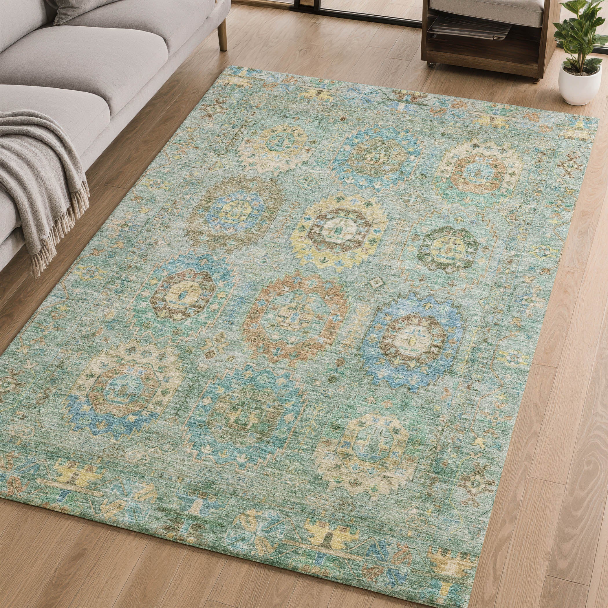 Cairo Machine Washable Traditional Teal Rug 2'6" x 3'10" #shape_Rectangle