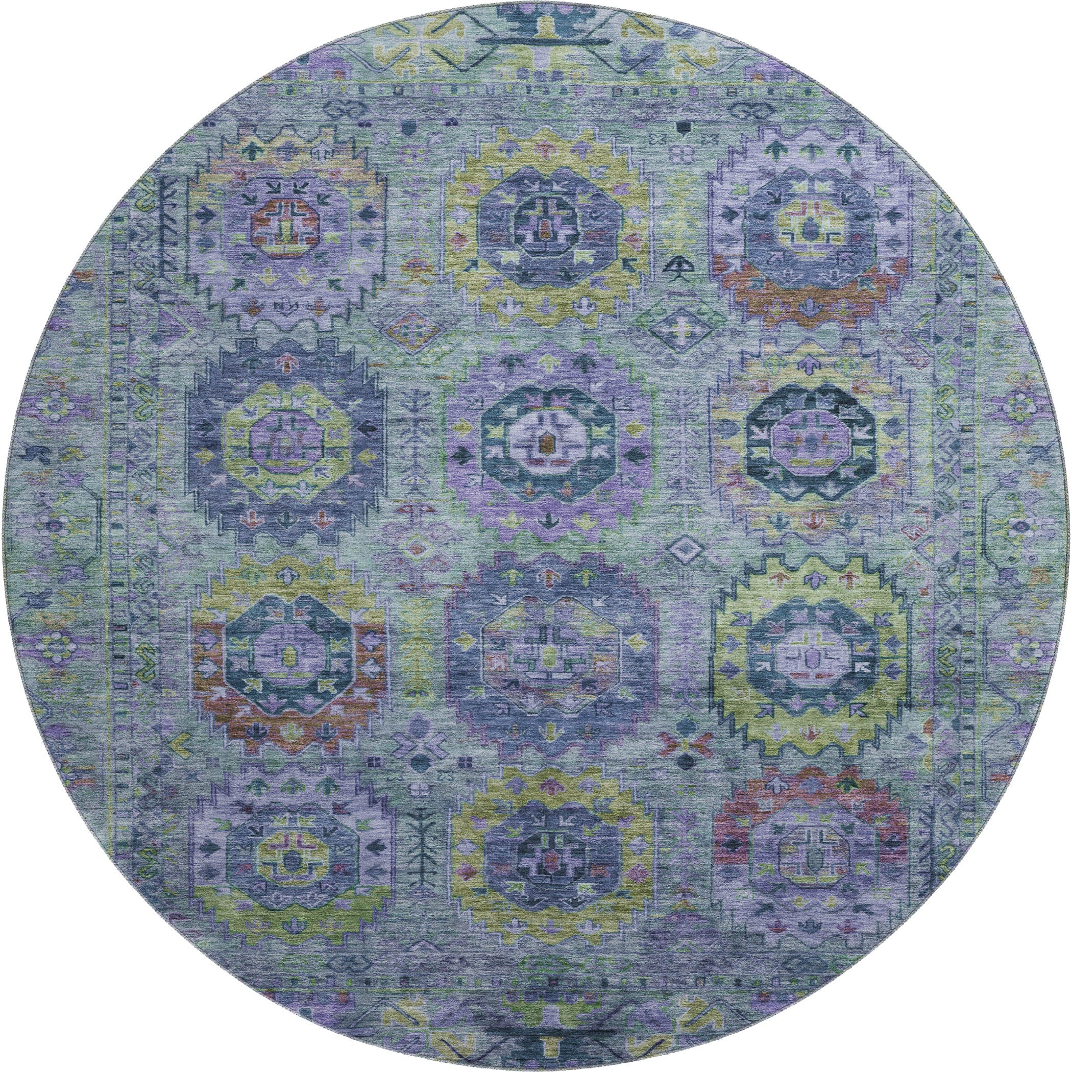 Reykjavik Machine Washable Traditional Green Rug 8' x 8' #shape_Round