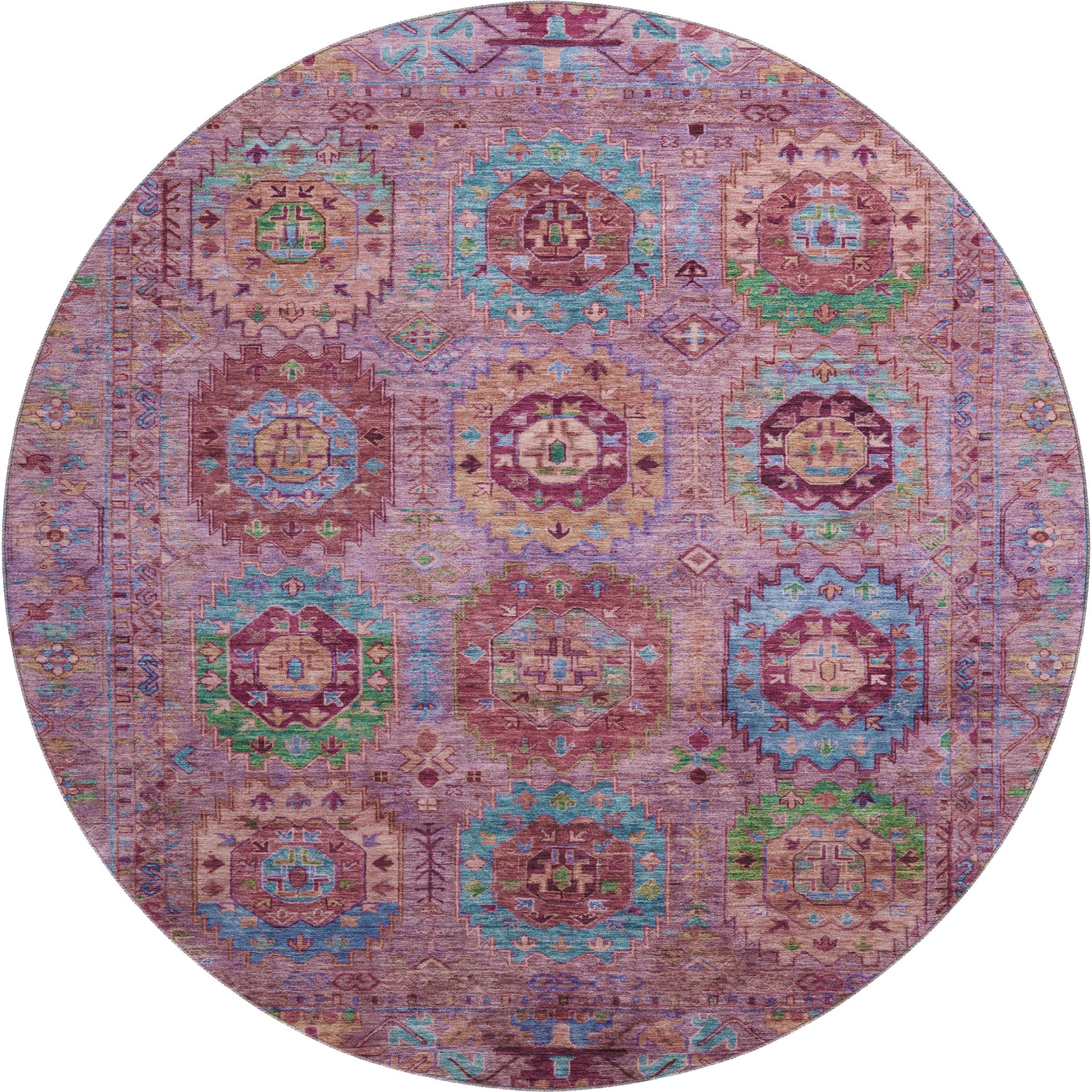 Reykjavik Machine Washable Traditional Pink Rug 8' x 8' #shape_Round