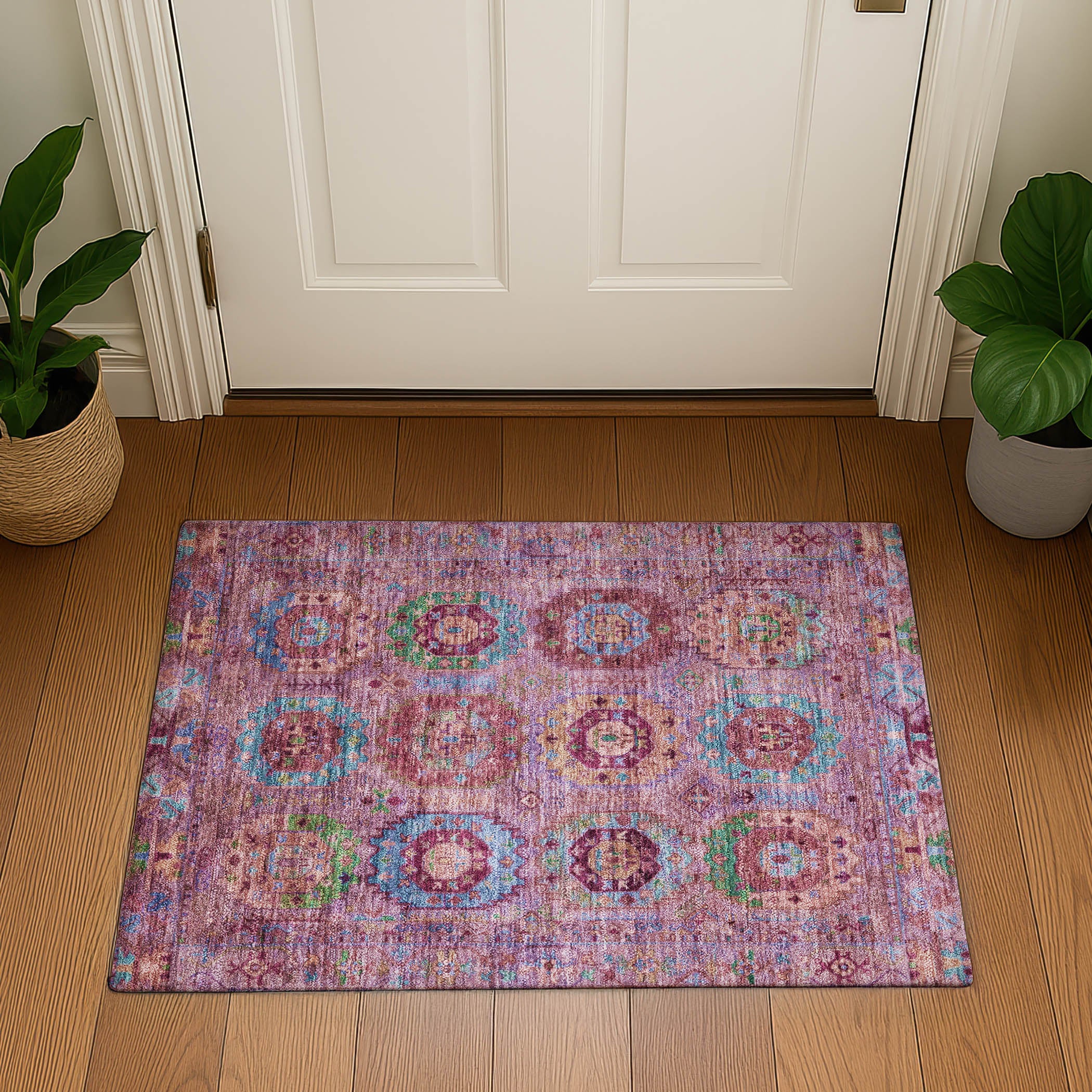 Reykjavik Machine Washable Traditional Pink Rug 1'8" x 2'6" #shape_Rectangle