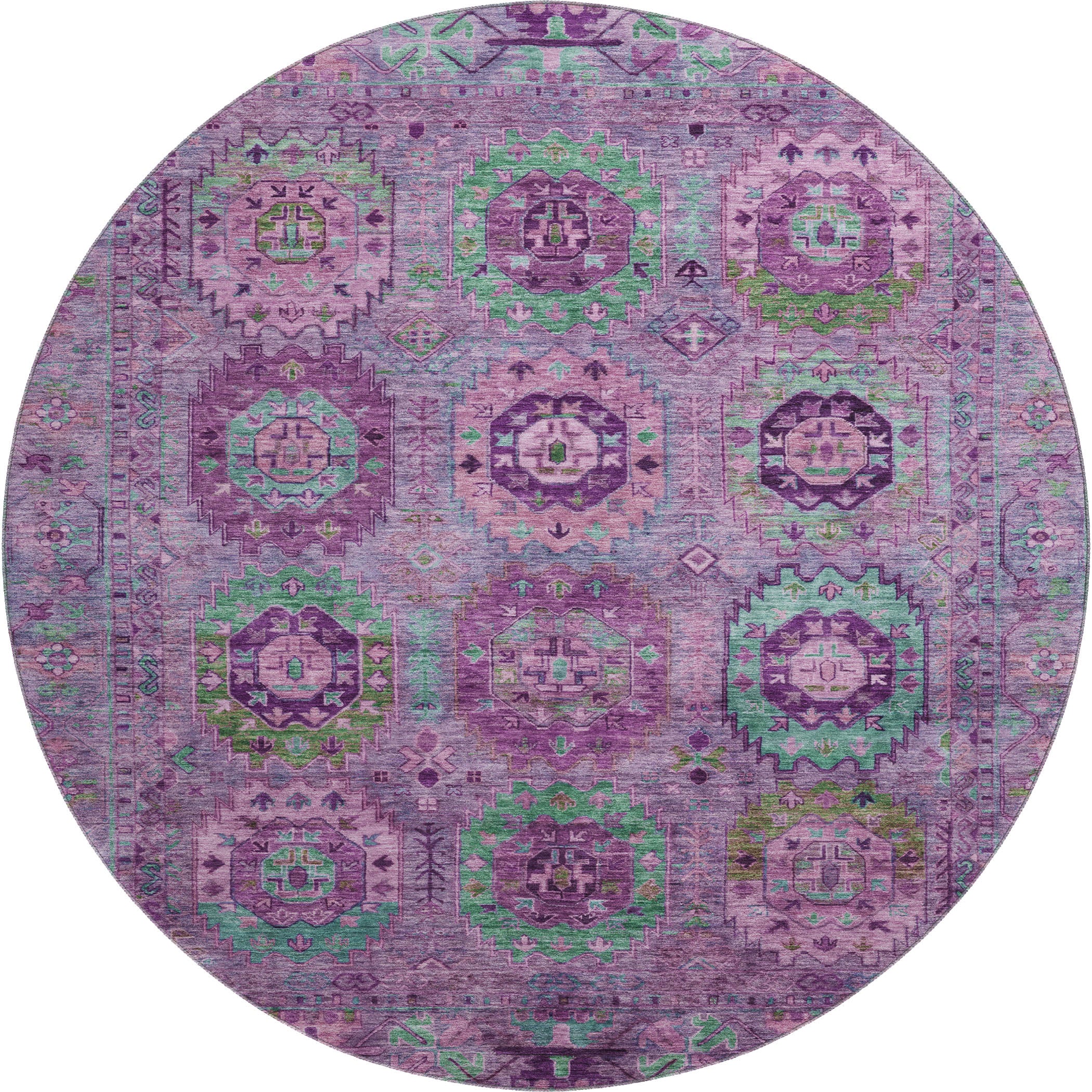 Reykjavik Machine Washable Traditional Purple Rug 8' x 8' #shape_Round