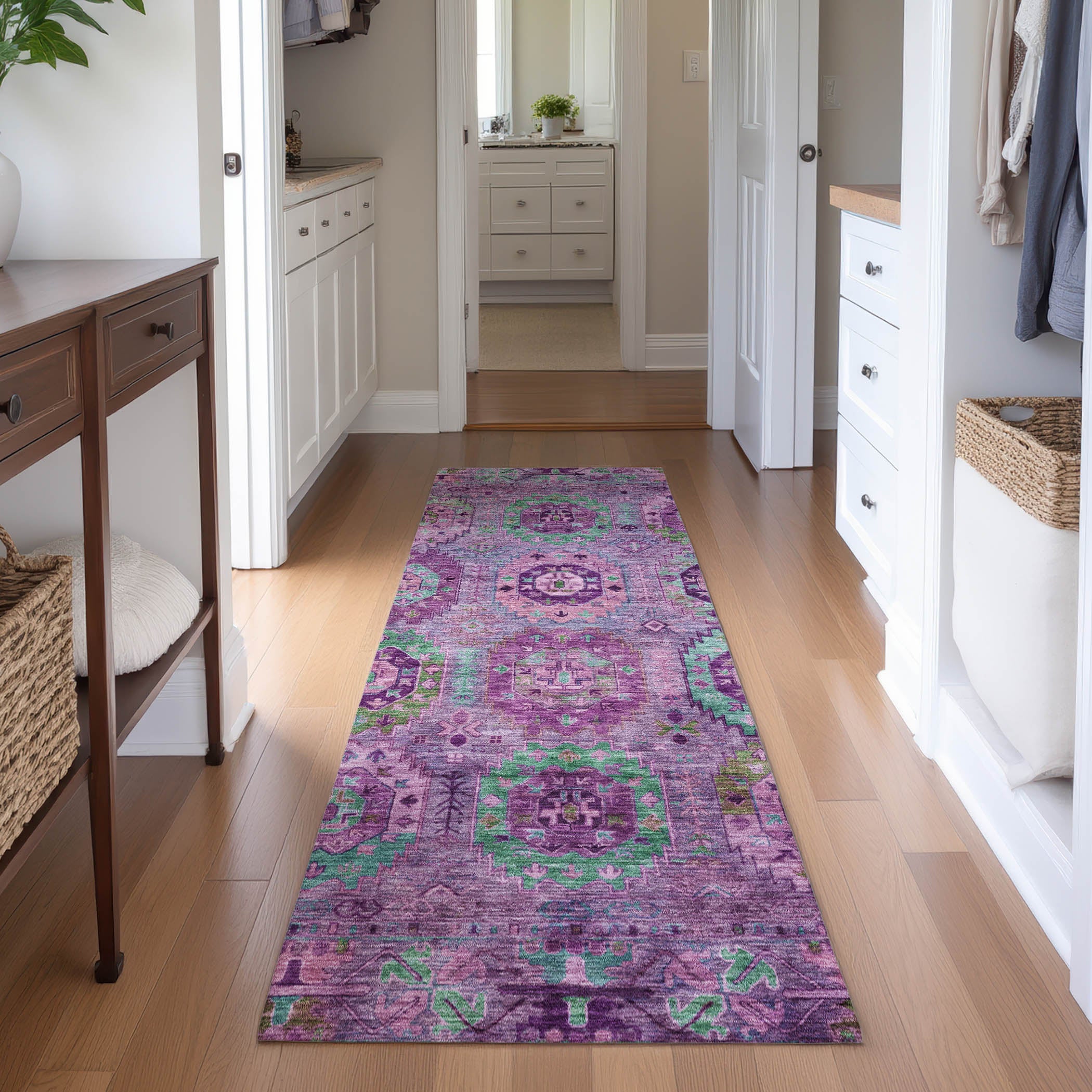 Reykjavik Machine Washable Traditional Purple Rug 2'3" x 7'6" #shape_Runner