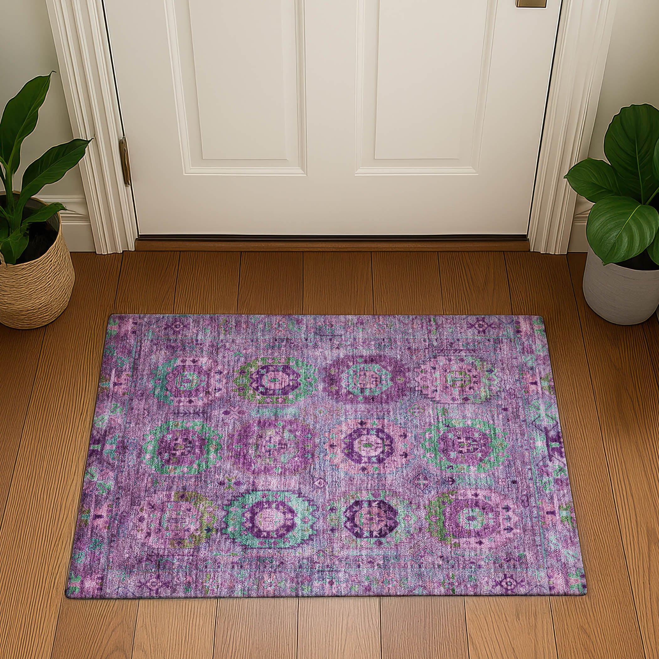 Reykjavik Machine Washable Traditional Purple Rug 1'8" x 2'6" #shape_Rectangle