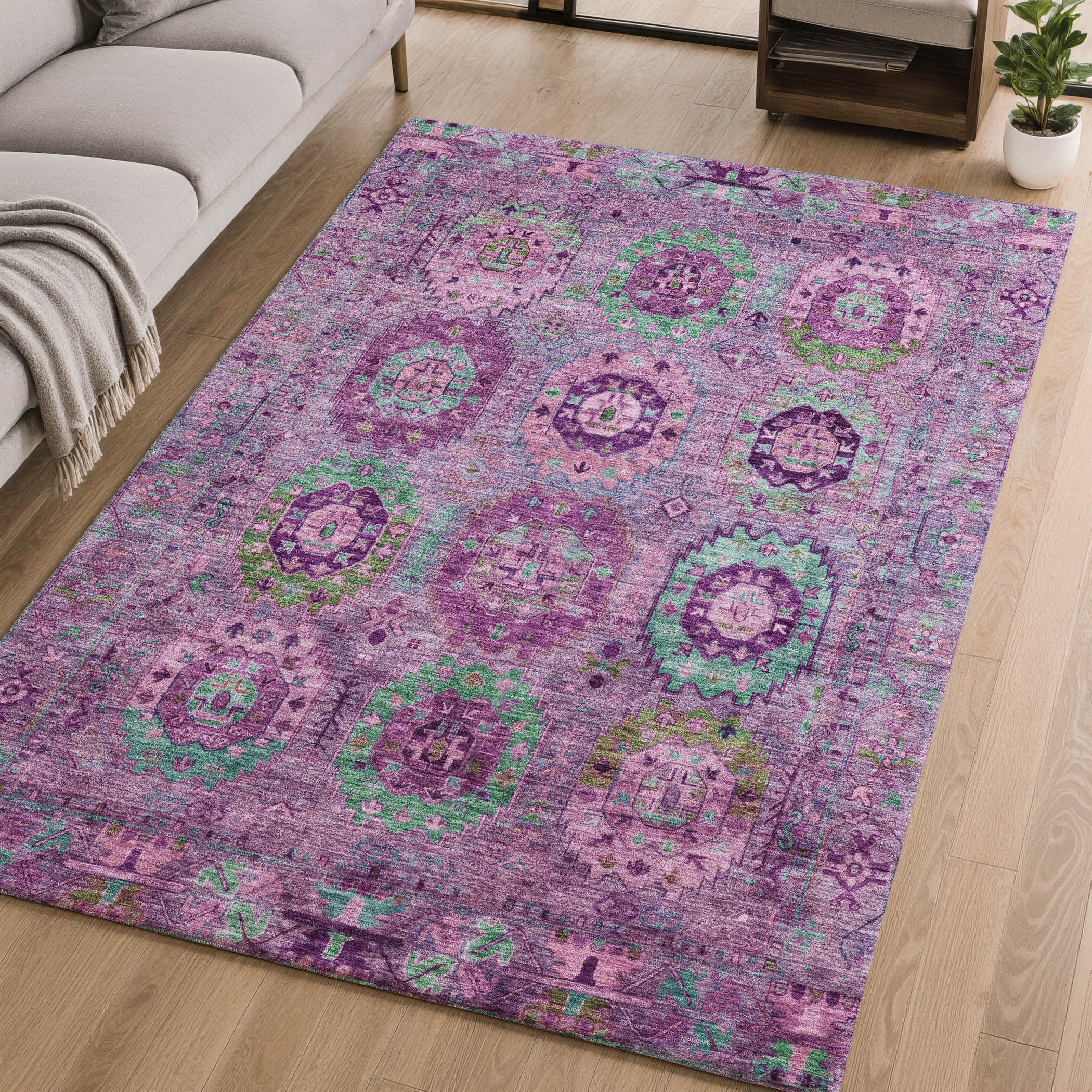 Reykjavik Machine Washable Traditional Purple Rug 2'6" x 3'10" #shape_Rectangle