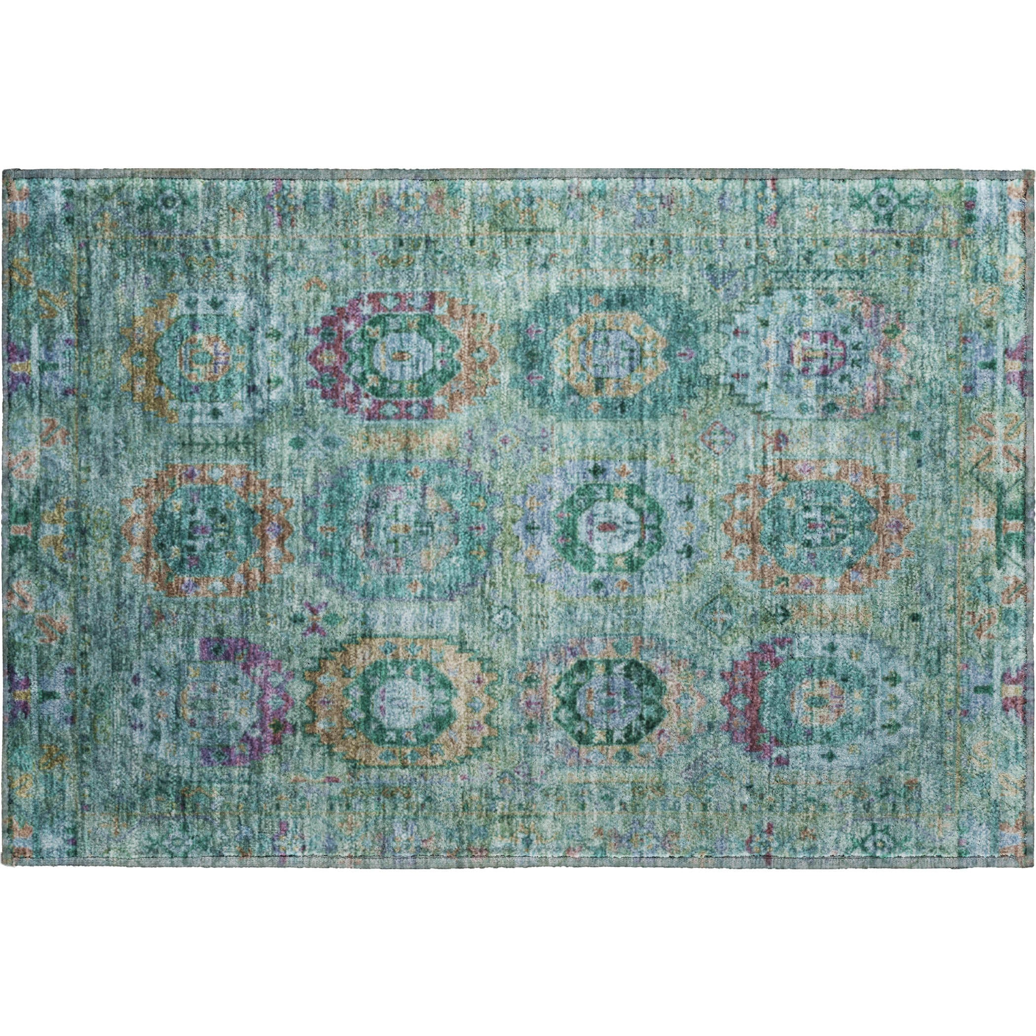 Reykjavik Machine Washable Traditional Teal Rug 1'8" x 2'6" #shape_Rectangle