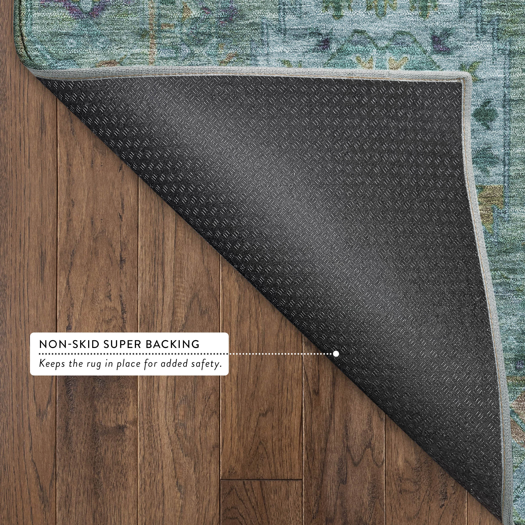 Reykjavik Machine Washable Traditional Teal Rug 1'8" x 2'6" #shape_Rectangle