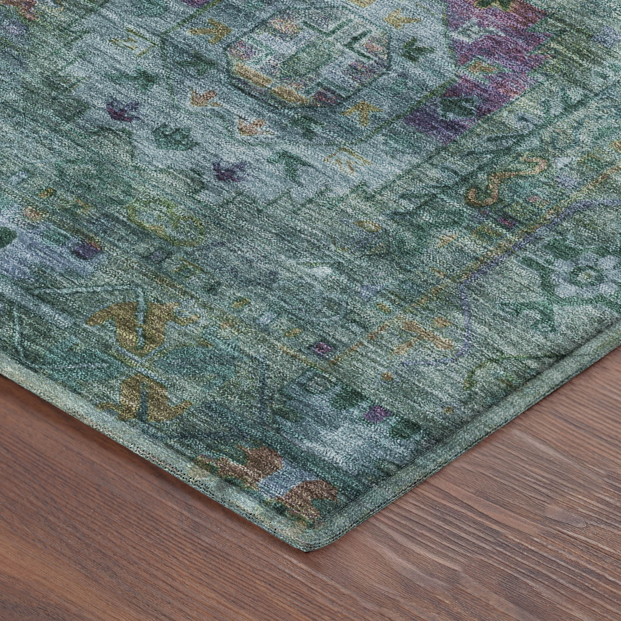 Reykjavik Machine Washable Traditional Teal Rug 1'8" x 2'6" #shape_Rectangle