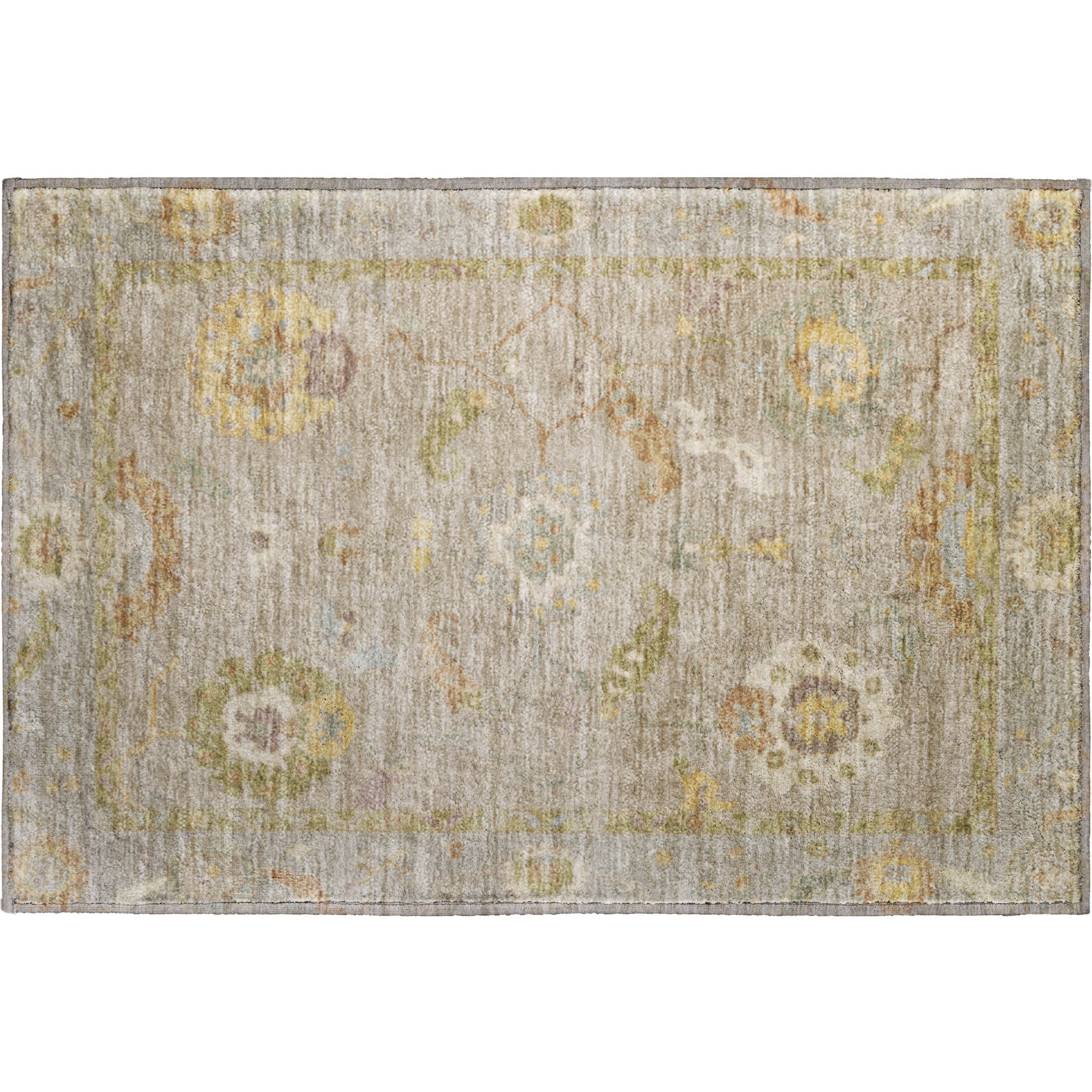 Bern Machine Washable Traditional Khaki Brown Rug 1'8" x 2'6" #shape_Rectangle