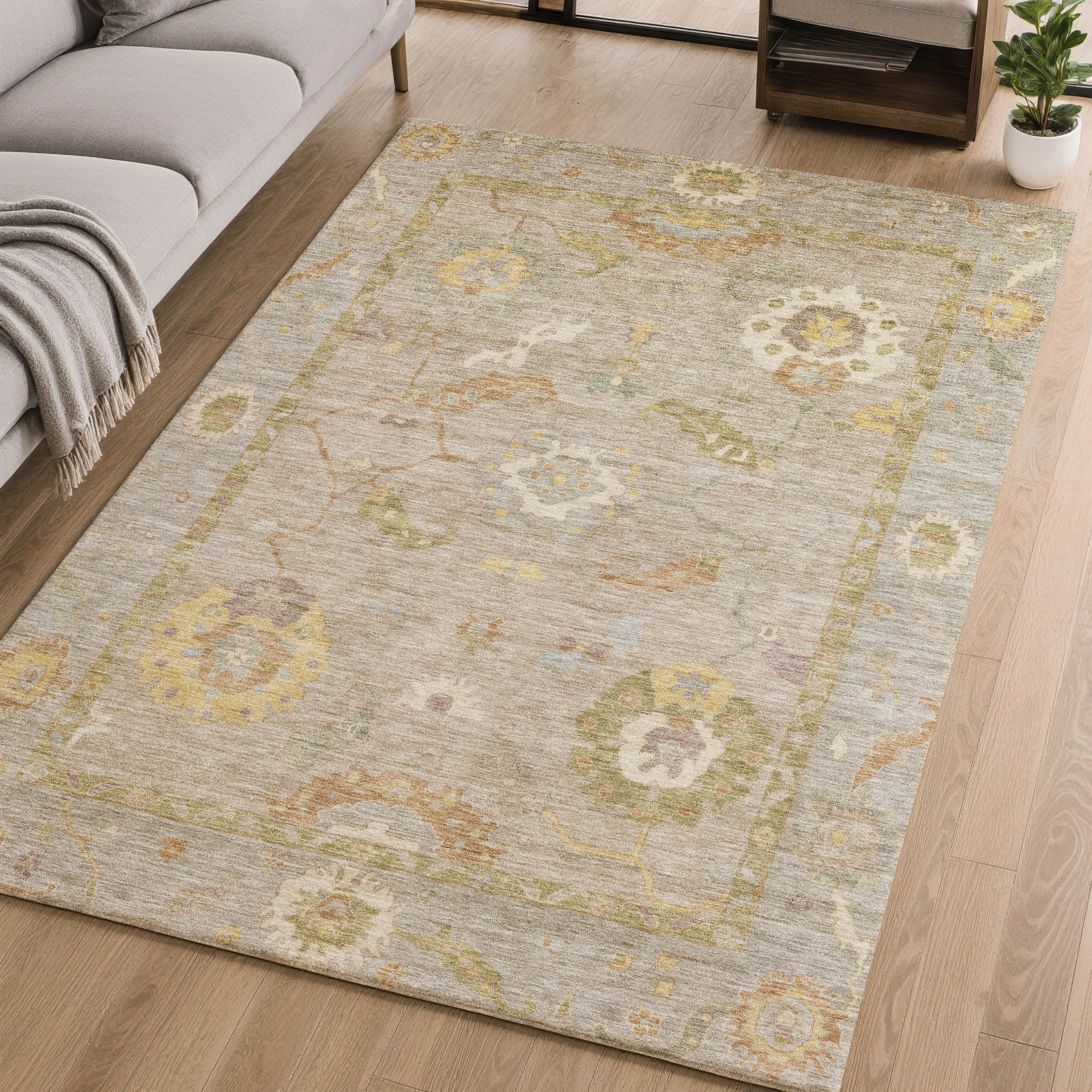 Bern Machine Washable Traditional Khaki Brown Rug 2'6" x 3'10" #shape_Rectangle