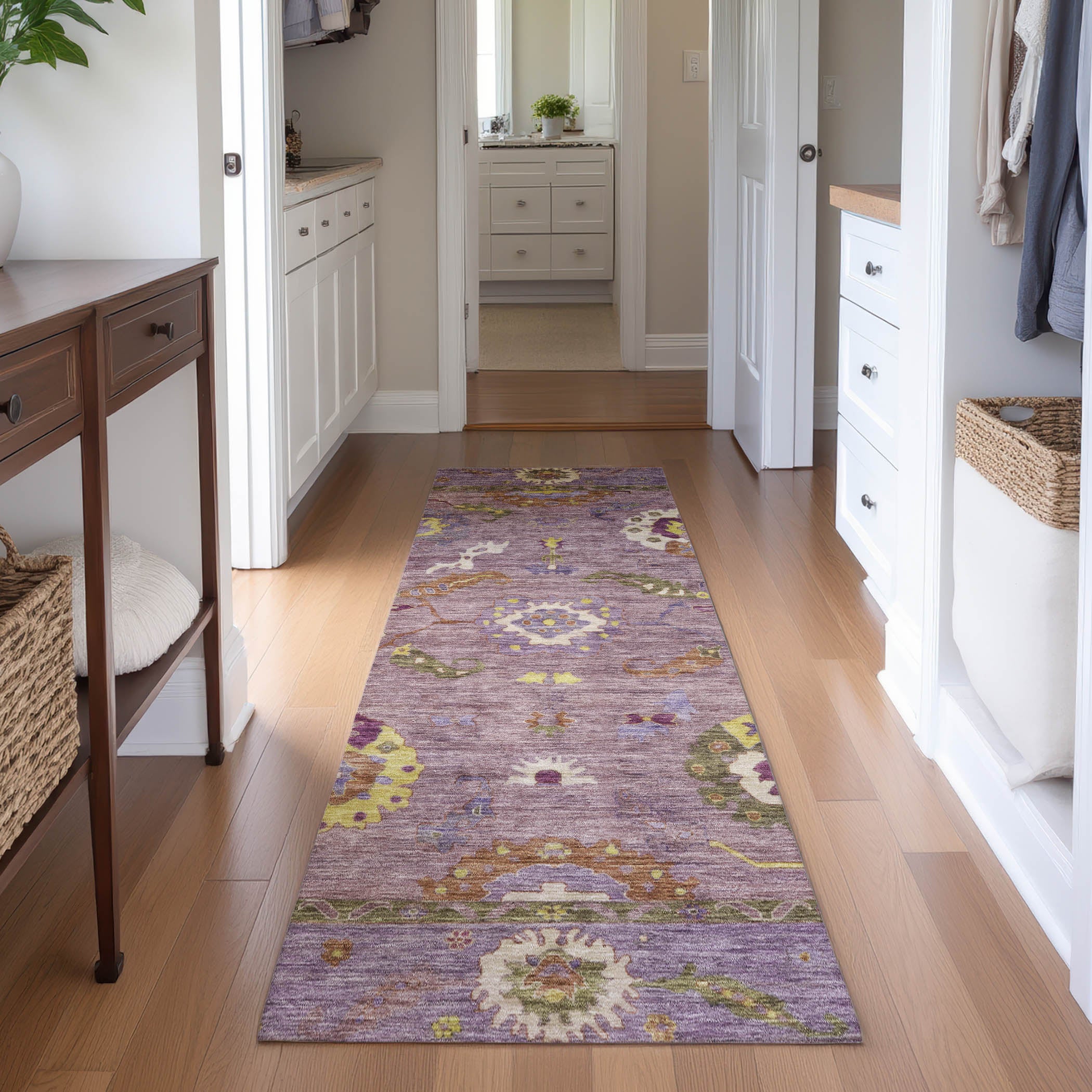 Bern Machine Washable Traditional Merlot Red Rug 2'3" x 7'6" #shape_Runner