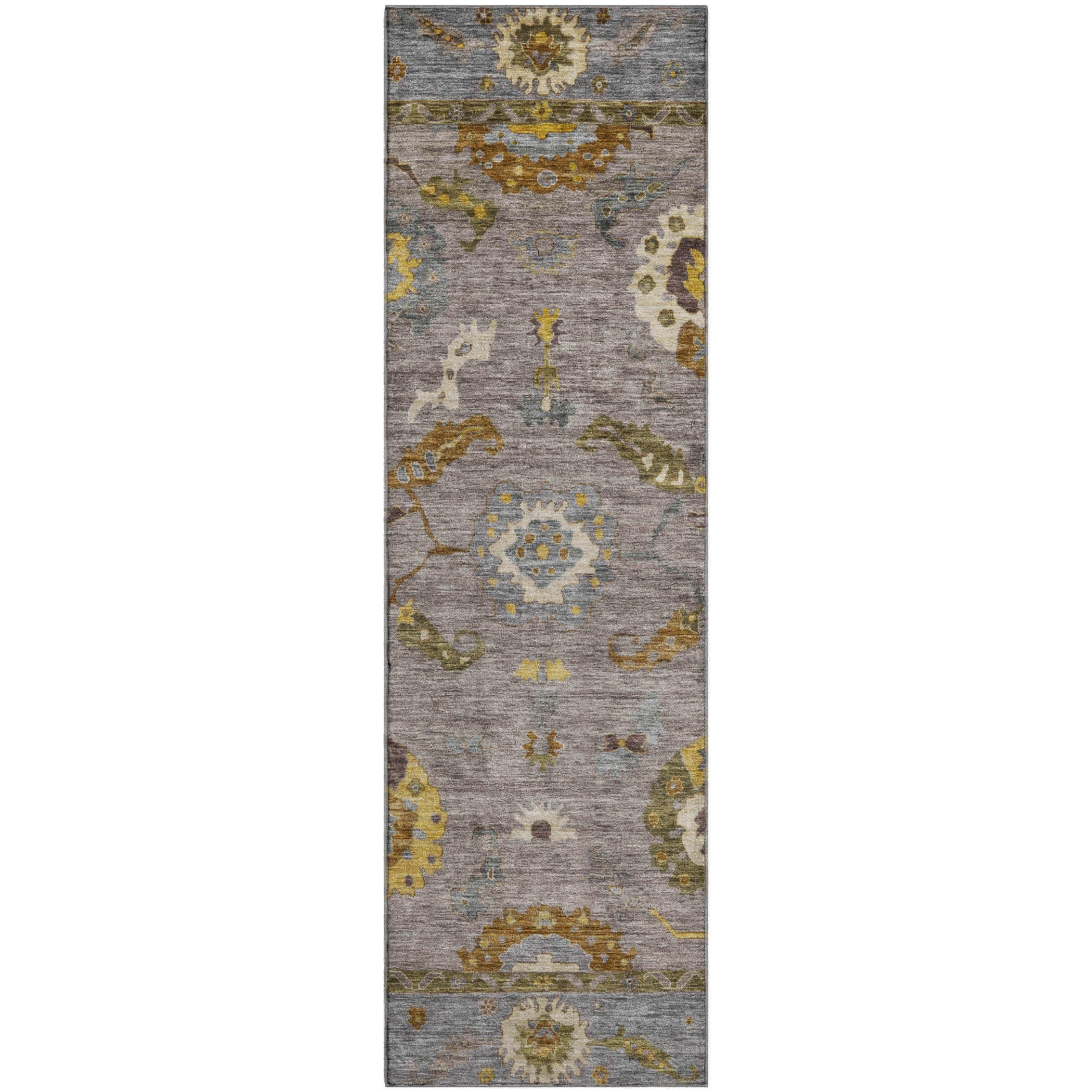 Bern Machine Washable Traditional Pewter Gray Rug 2'3" x 7'6" #shape_Runner