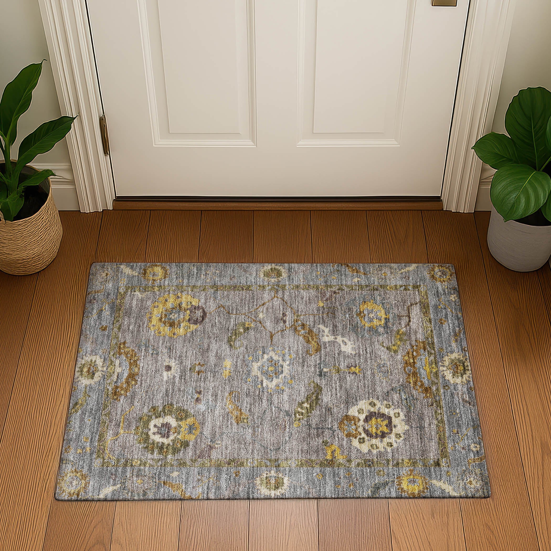 Bern Machine Washable Traditional Pewter Gray Rug 1'8" x 2'6" #shape_Rectangle