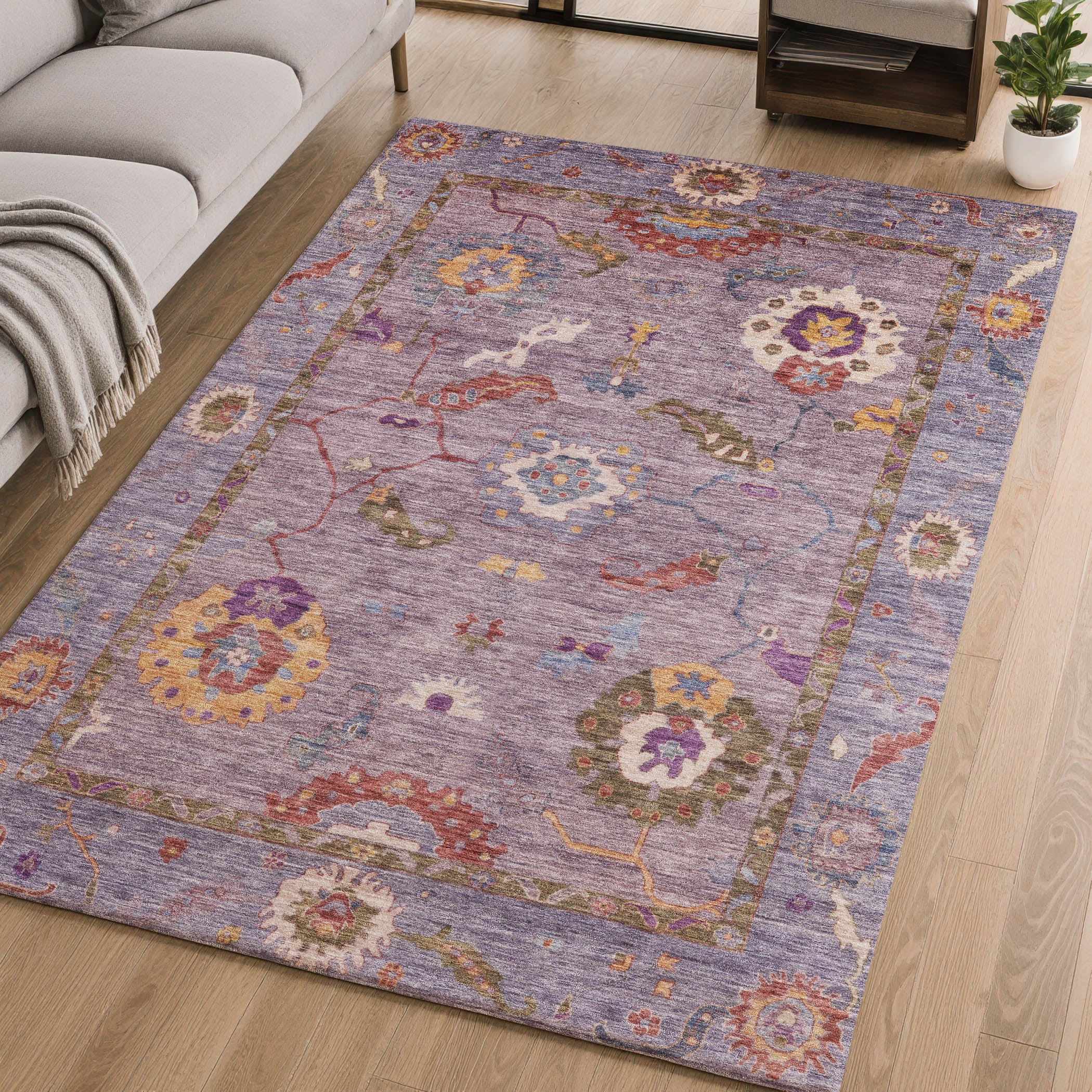 Bern Machine Washable Traditional Plum Purple Rug 2'6" x 3'10" #shape_Rectangle